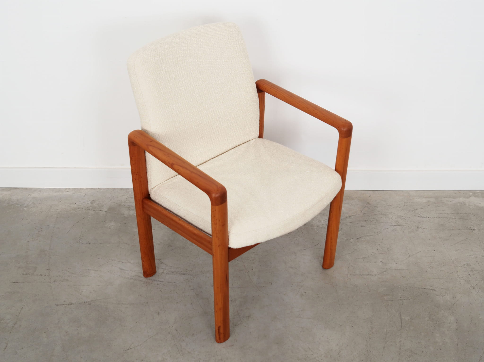 Vintage Chair Teak Wood Textile White 1970s