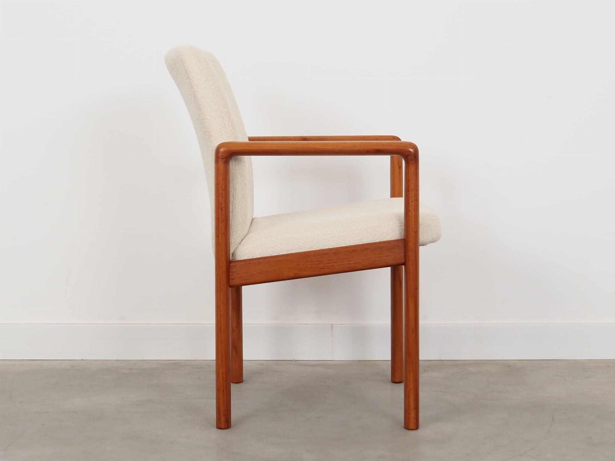 Vintage Chair Teak Wood Textile White 1970s