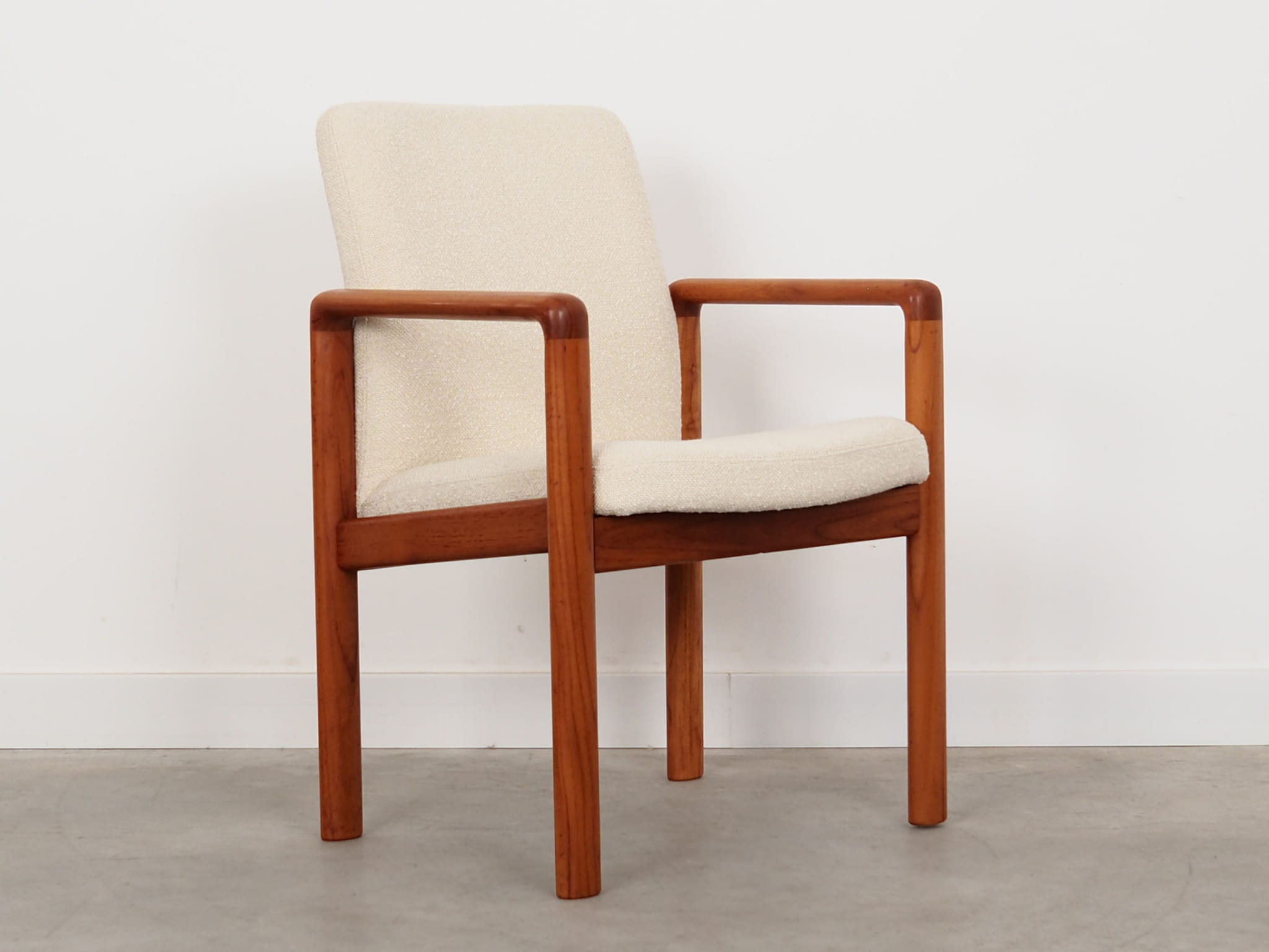 Vintage Chair Teak Wood Textile White 1970s