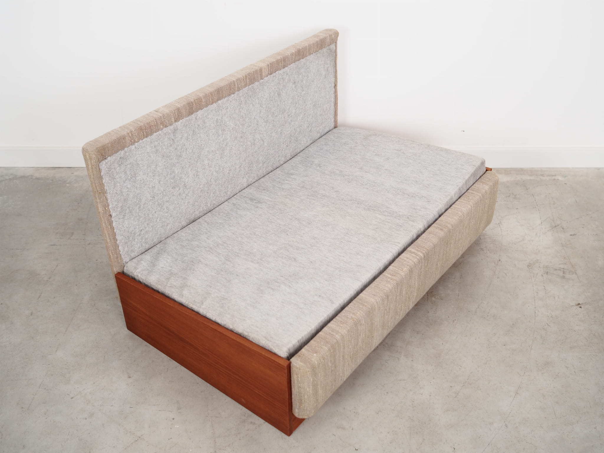 Vintage Sofa 2-seater Teak Wood Textile Gray 1970s