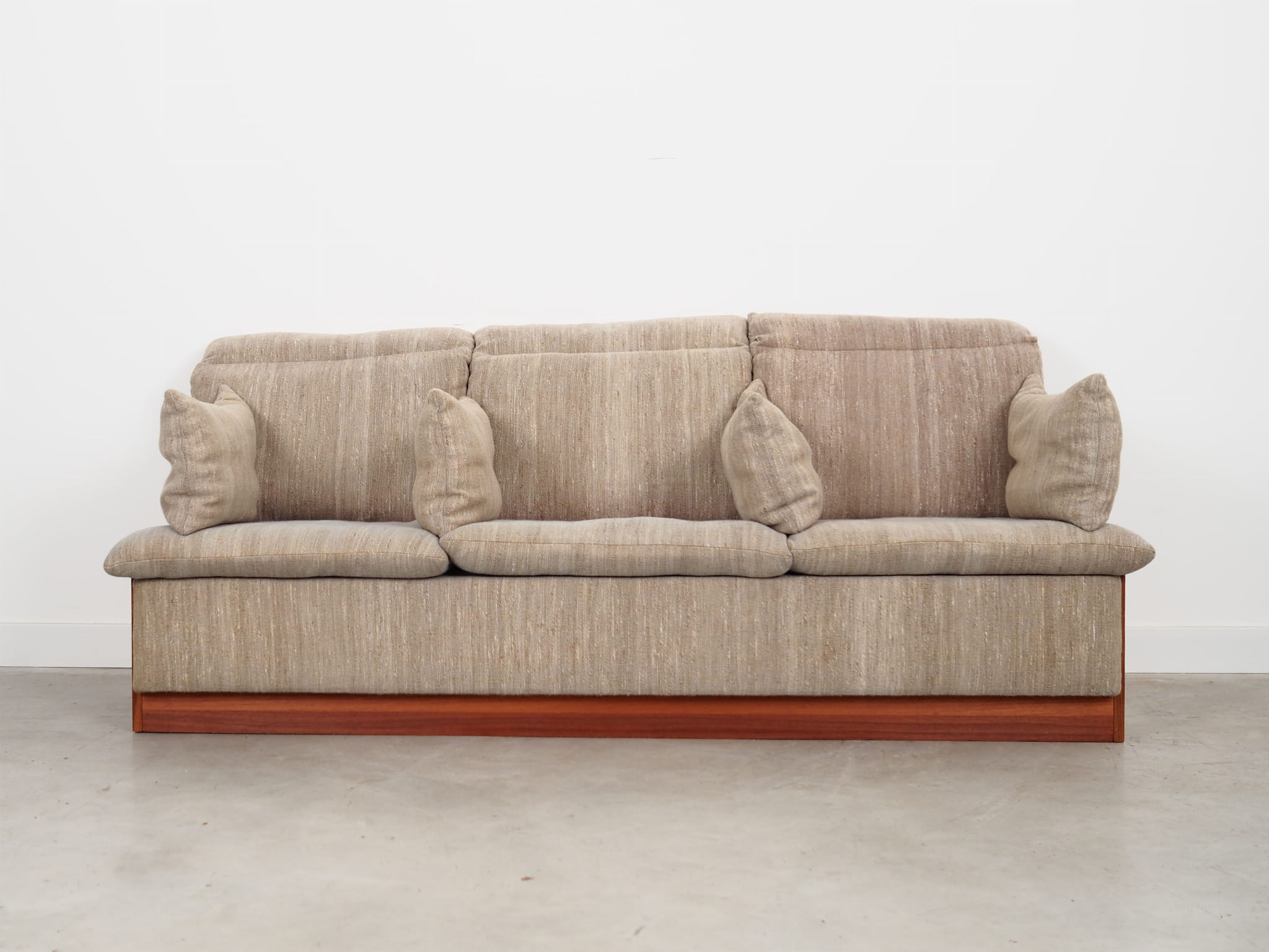 Vintage Sofa 3-Seater Teak Wood Textile Grey 1970s