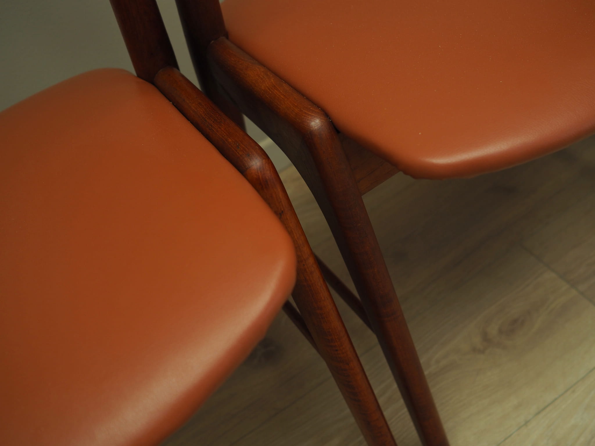 4x Chair Teak Wood Faux Leather Beige 1970s