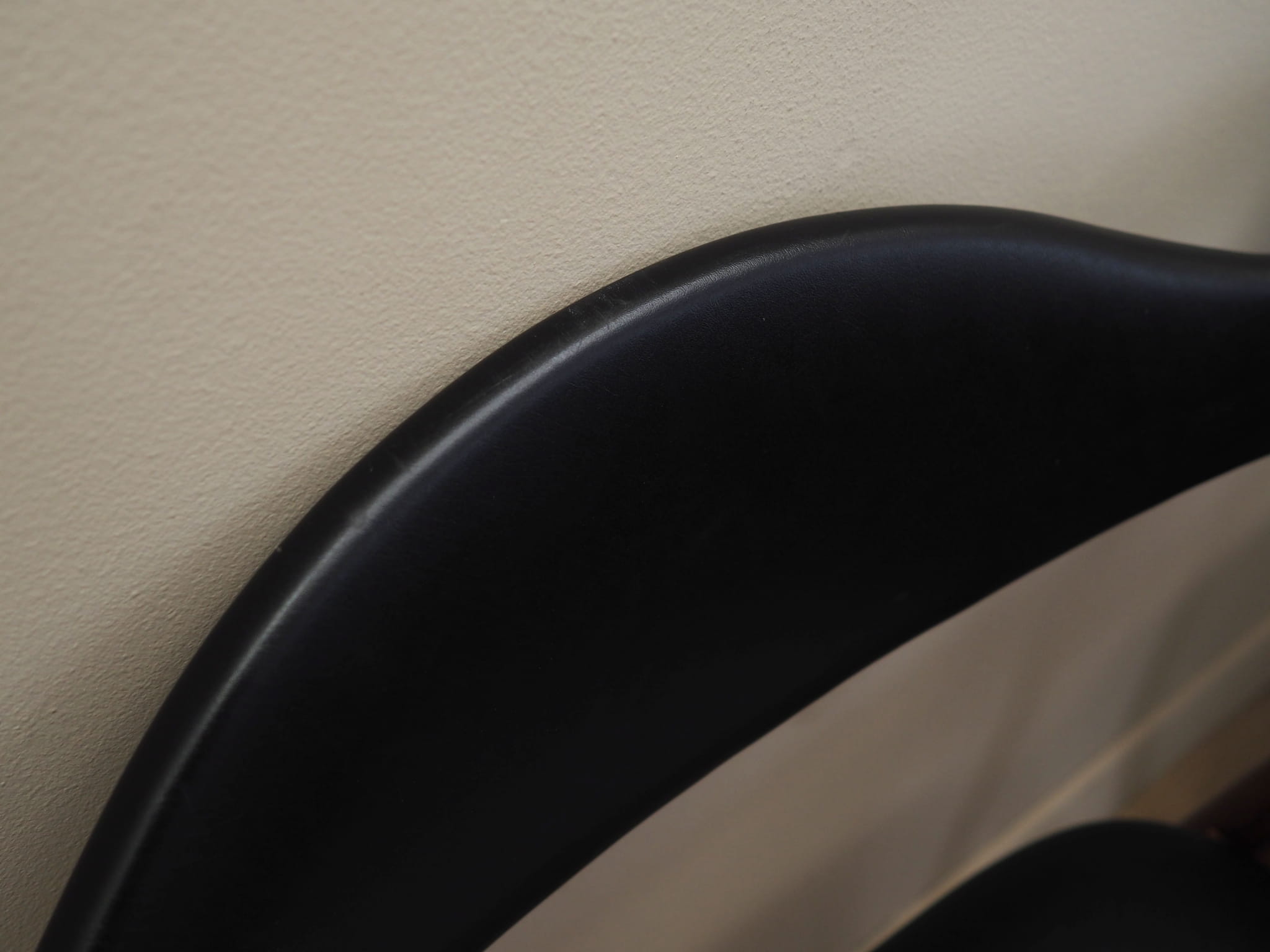 6x Chair Teak Wood Leather Black 1970s