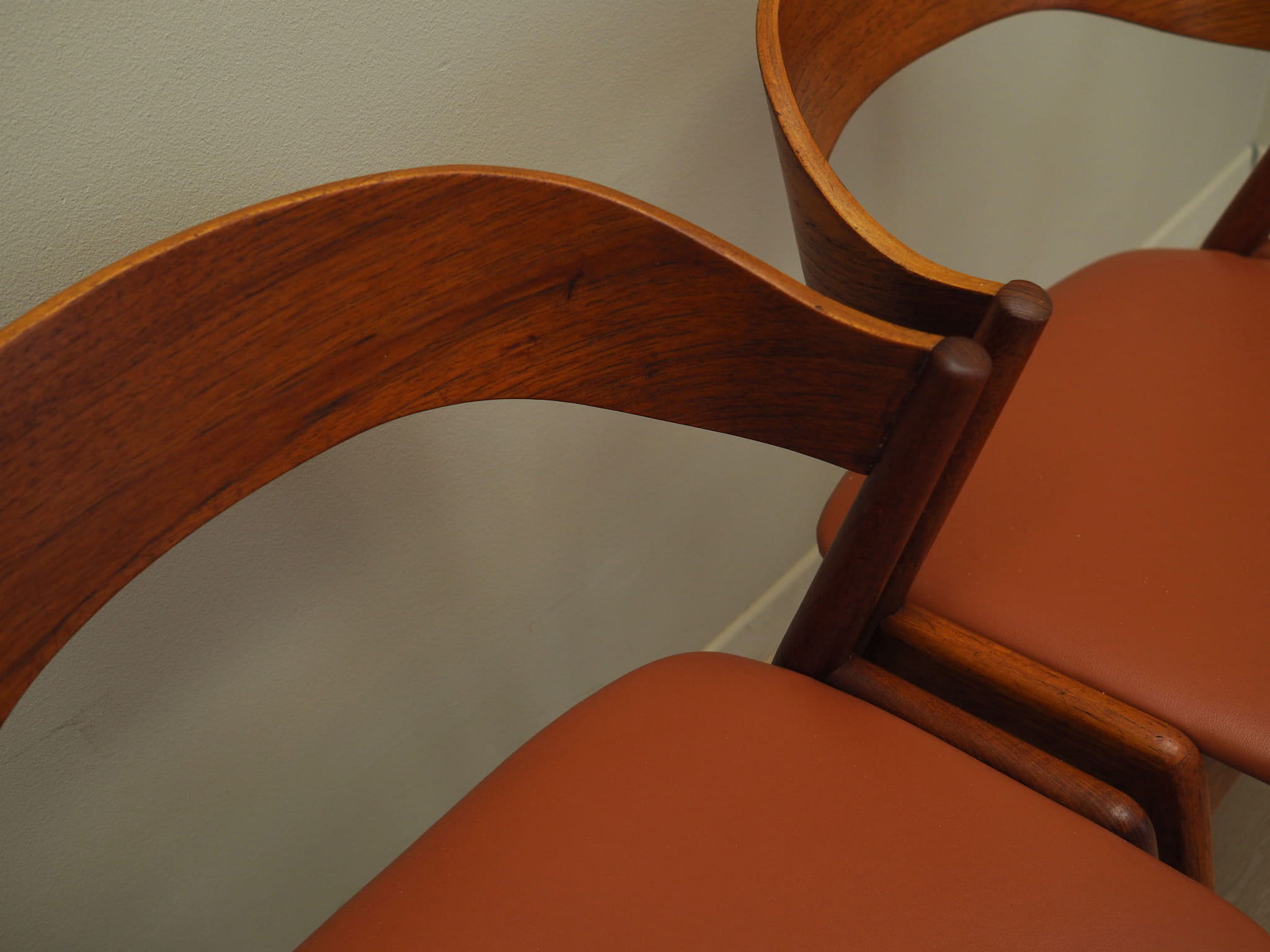 4x Chair Teak Wood Faux Leather Beige 1970s