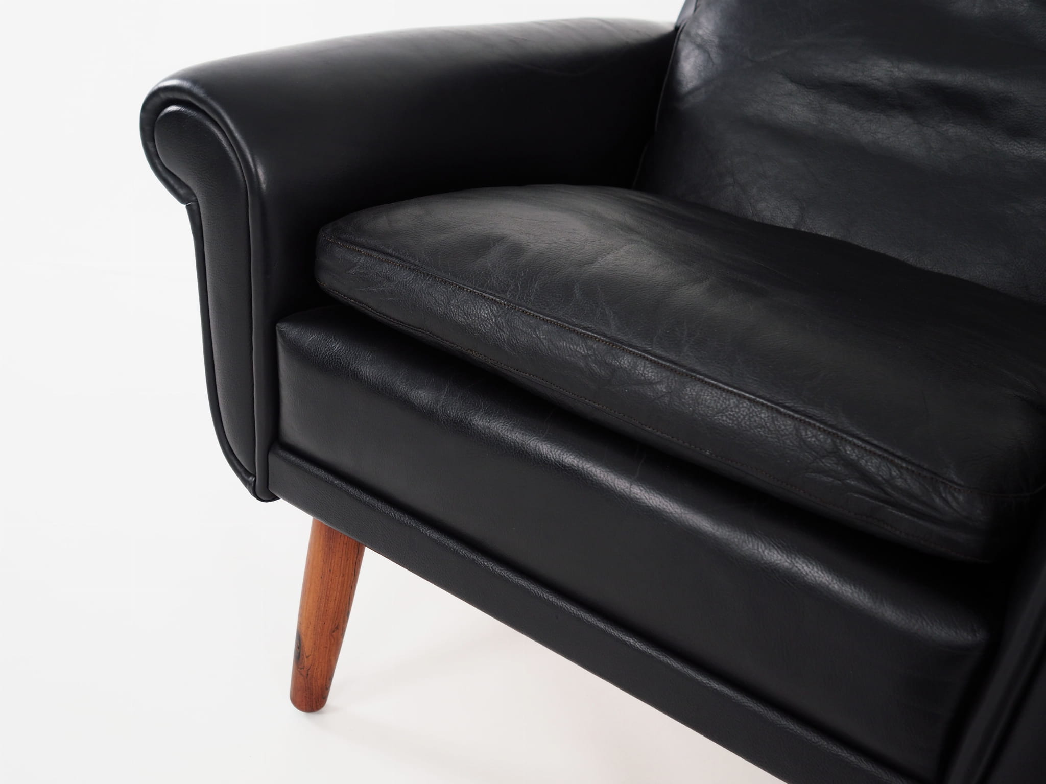 Vintage armchair, natural leather, wood, black, 1970s