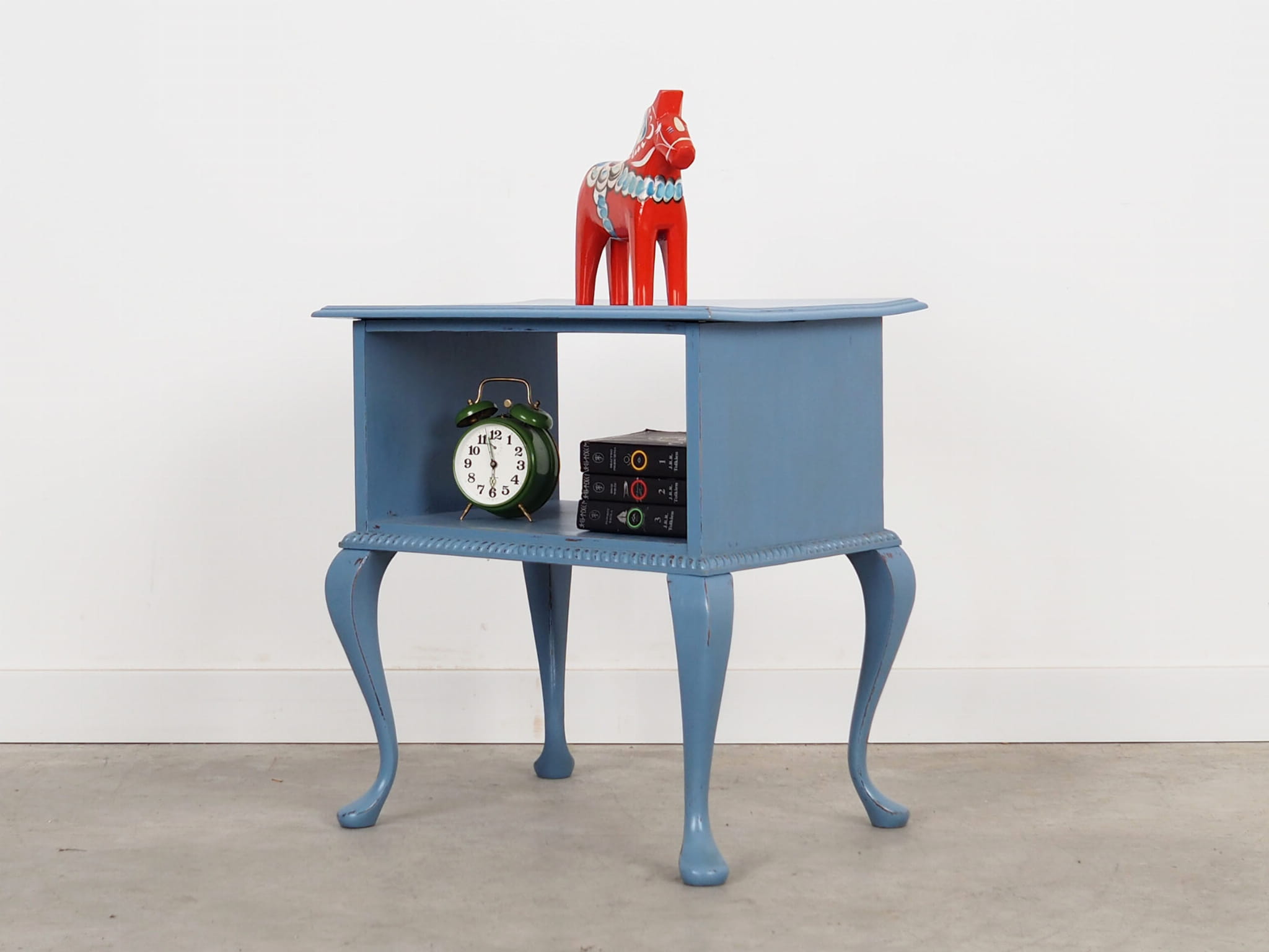 Vintage side table Oak wood Blue 1960s