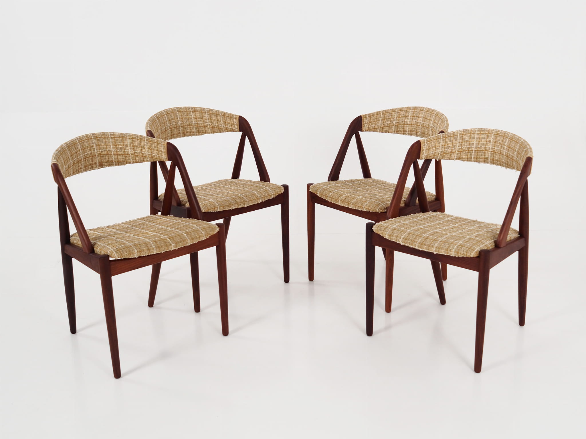 4x Sedie Vintage Teak Tessuto Beige Anni '70