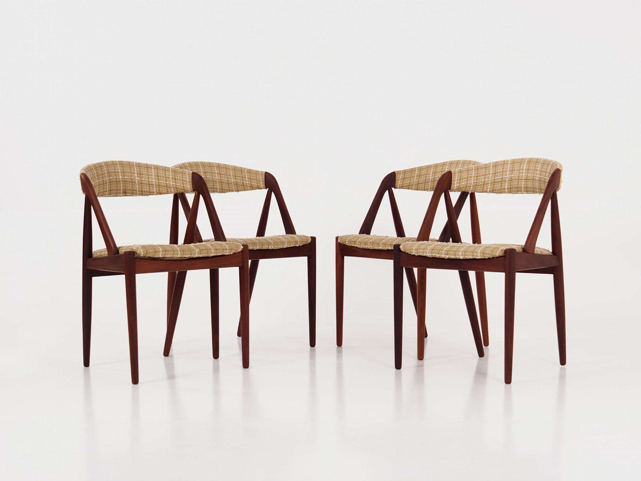 4x Vintage chair teak wood textile beige 1970s