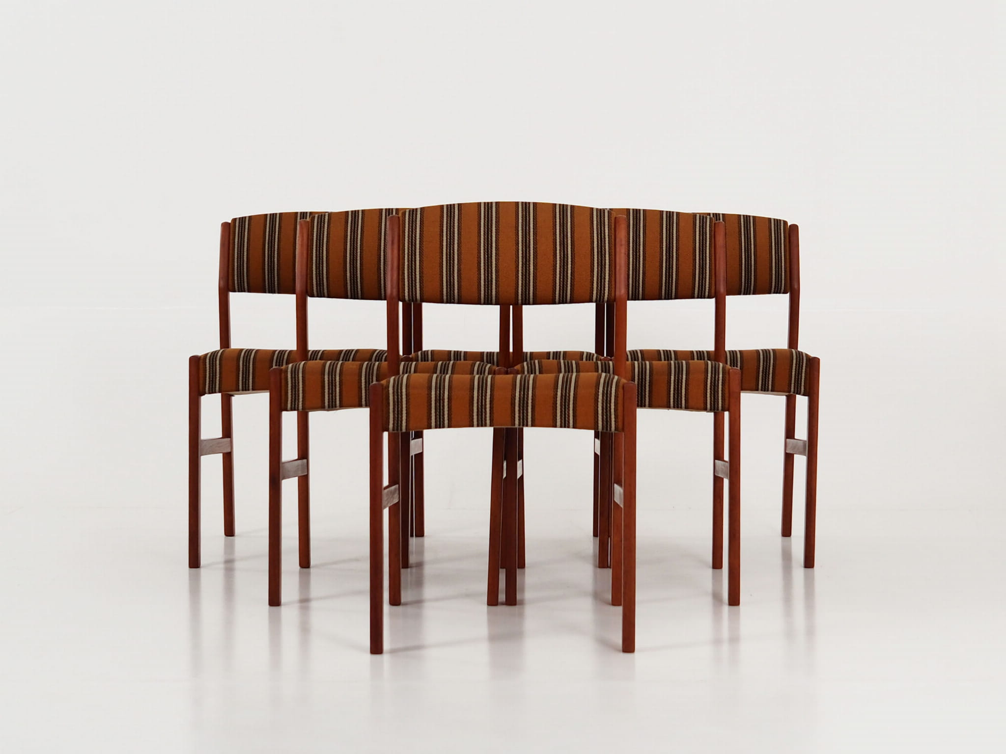 6x Vintage Chair Teak Wood Textile Brown 1970s