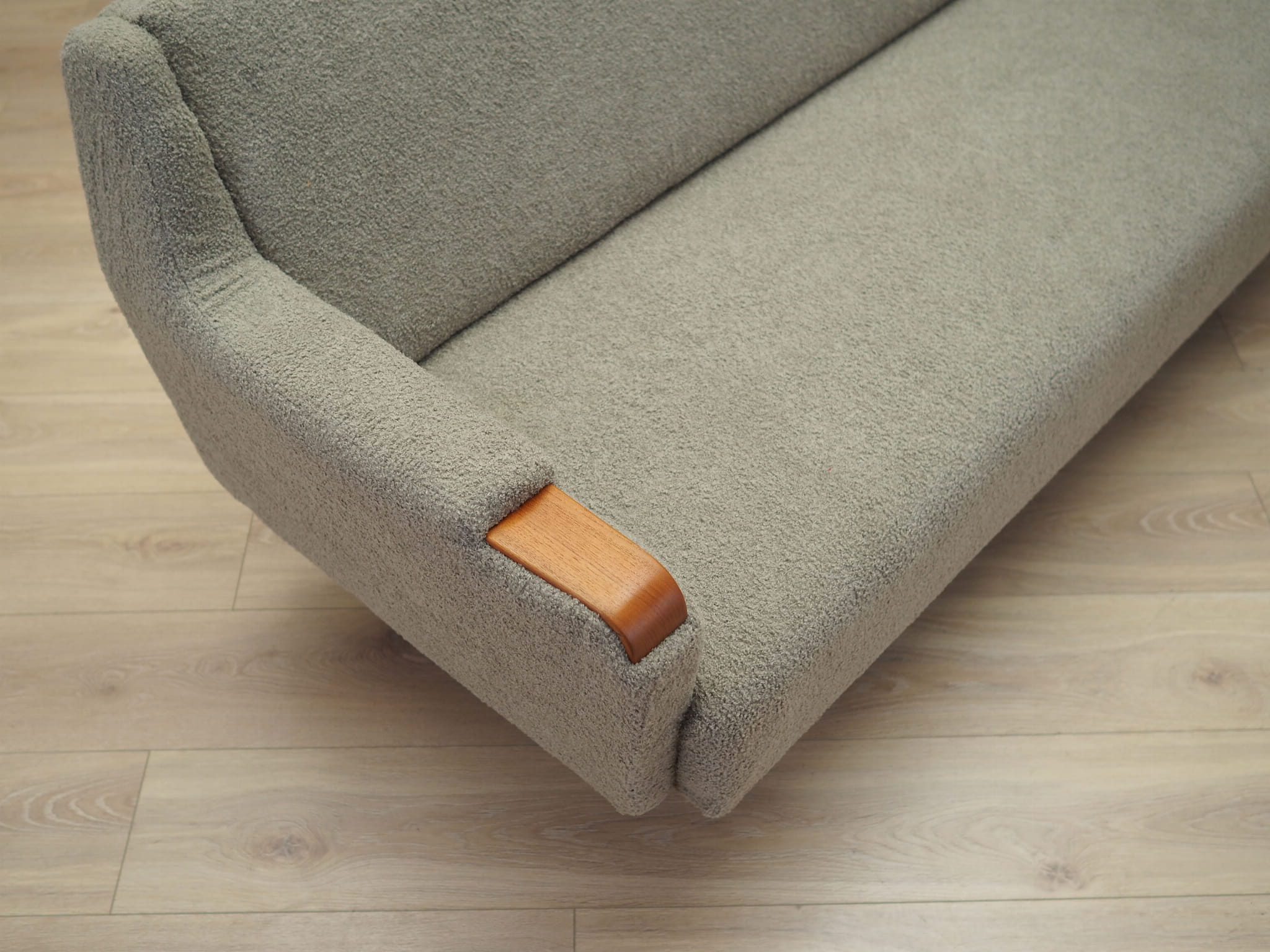 Divano Legno di teak Tessuto Anni '70 Grigio Anni