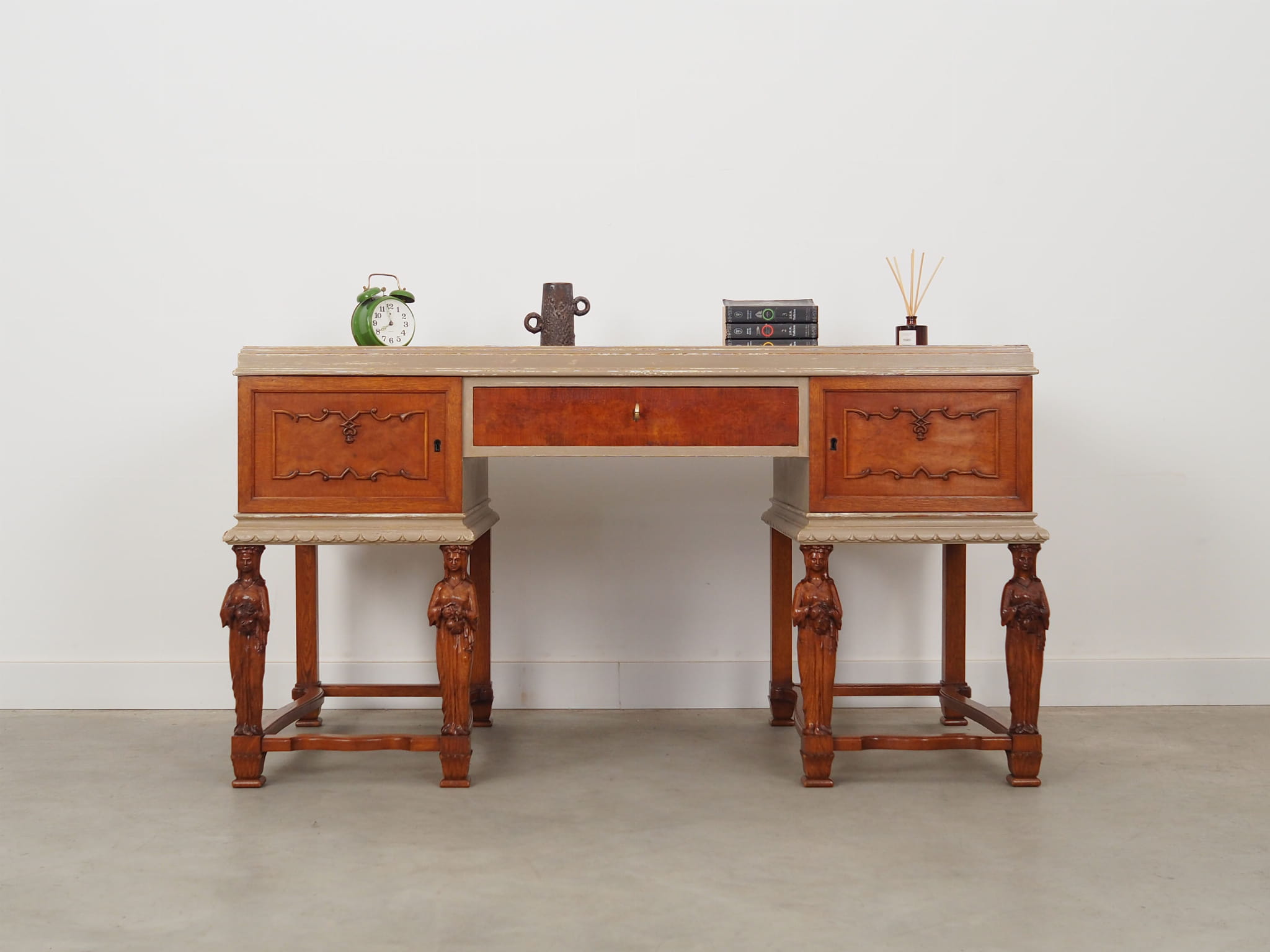 Vintage desk wood brown 1950s