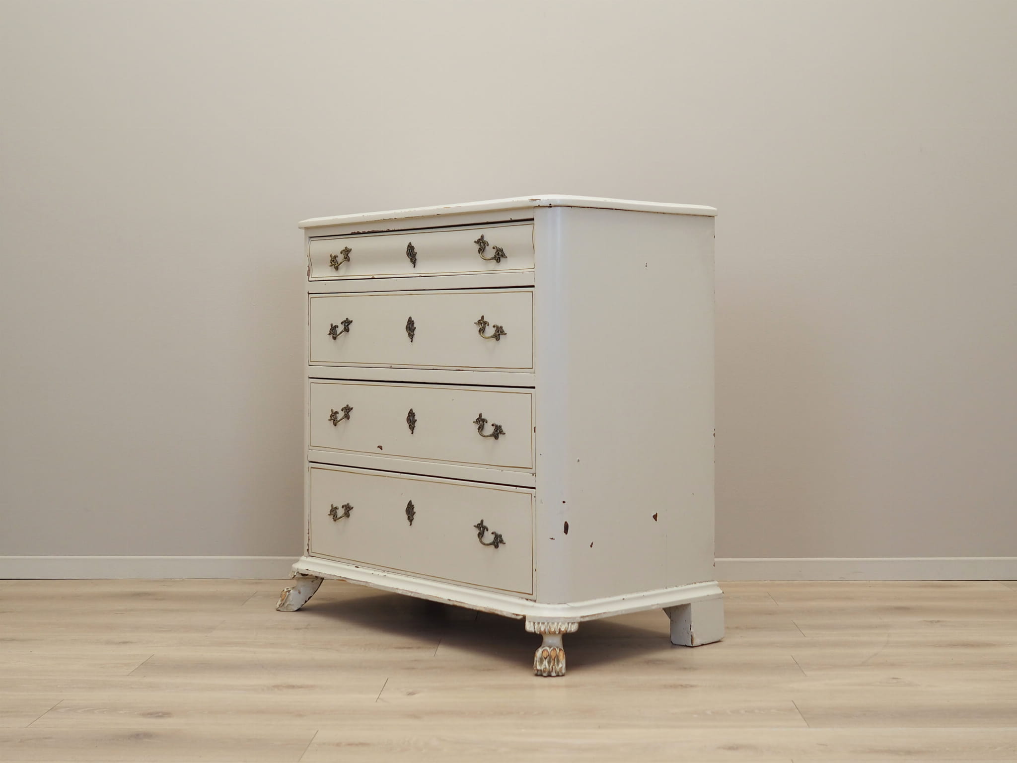 Vintage chest of drawers pine wood white 1950s