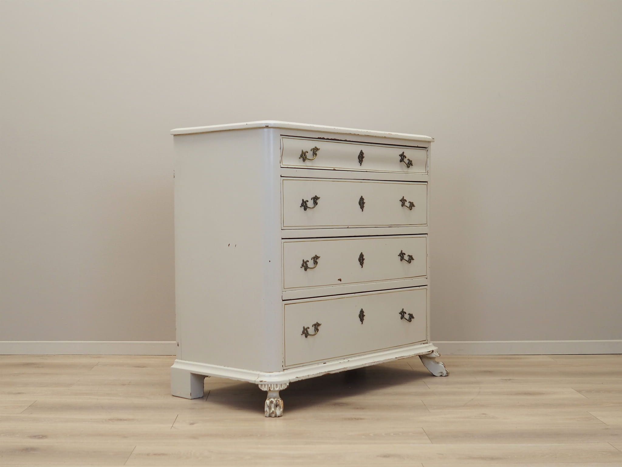 Vintage chest of drawers pine wood white 1950s