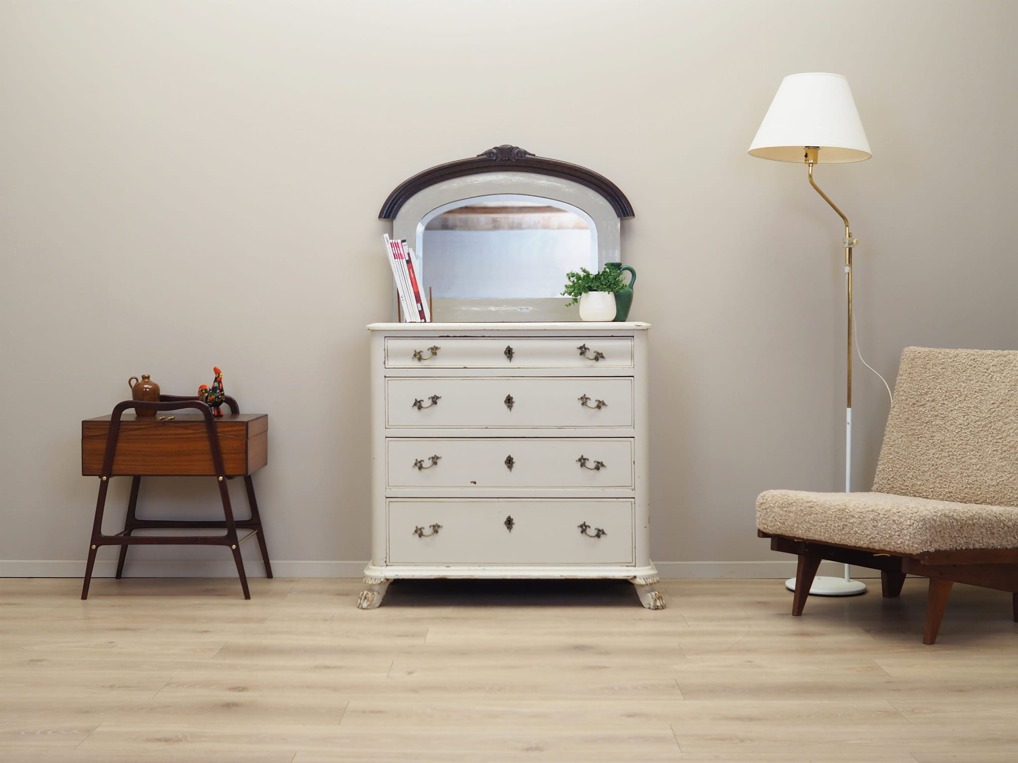 Vintage Mirror Oak Wood Brown 1960s
