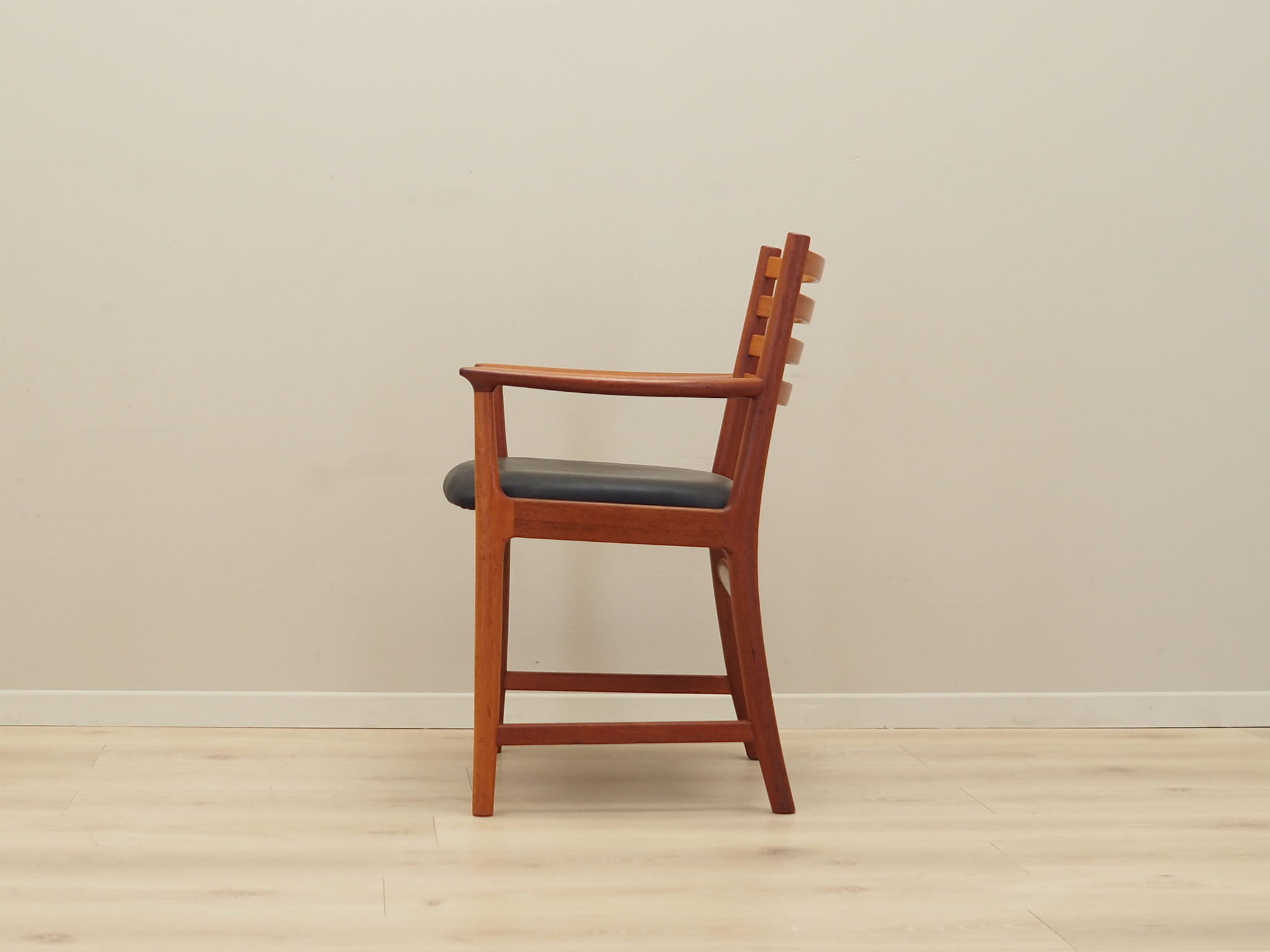 Vintage armchair Teak wood Leather Brown 1970s