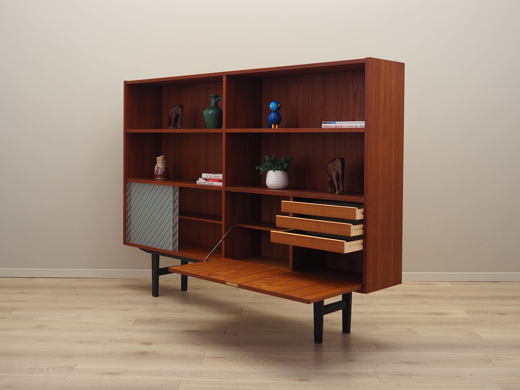 Vintage Bücherregal Teakholz Braun 1970er Jahre