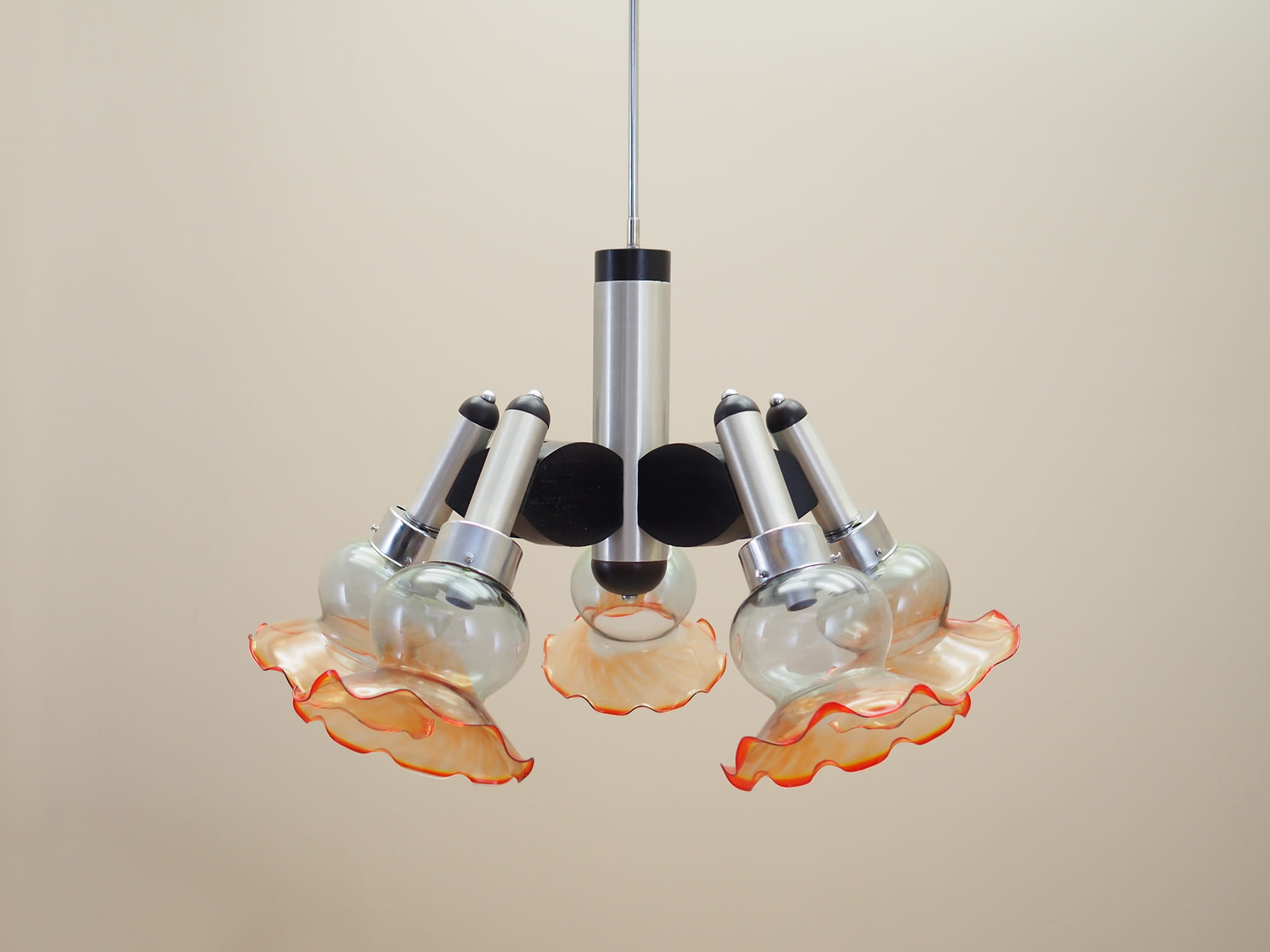 Vintage chandelier glass wood orange 1970s