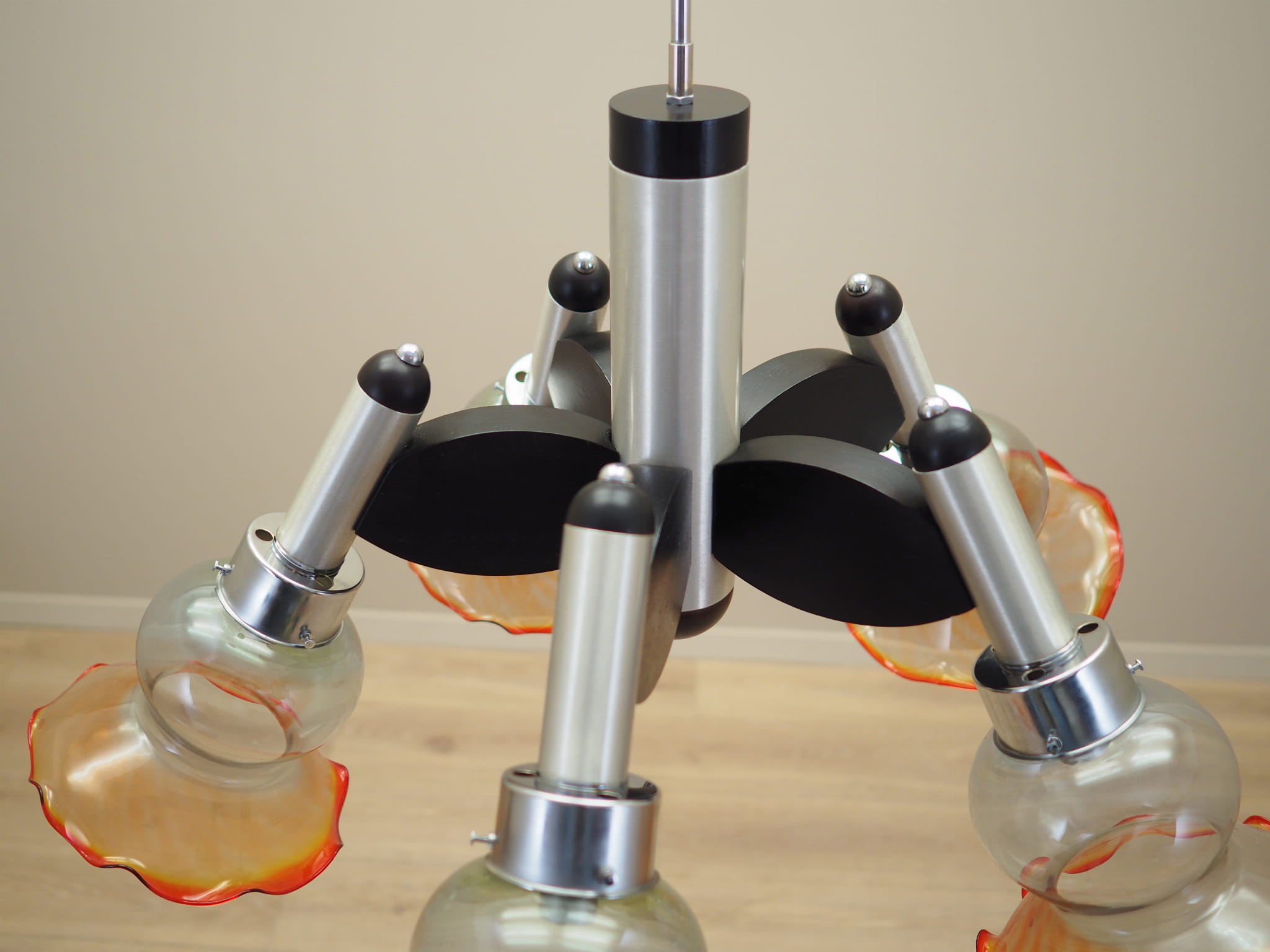 Vintage chandelier glass wood orange 1970s