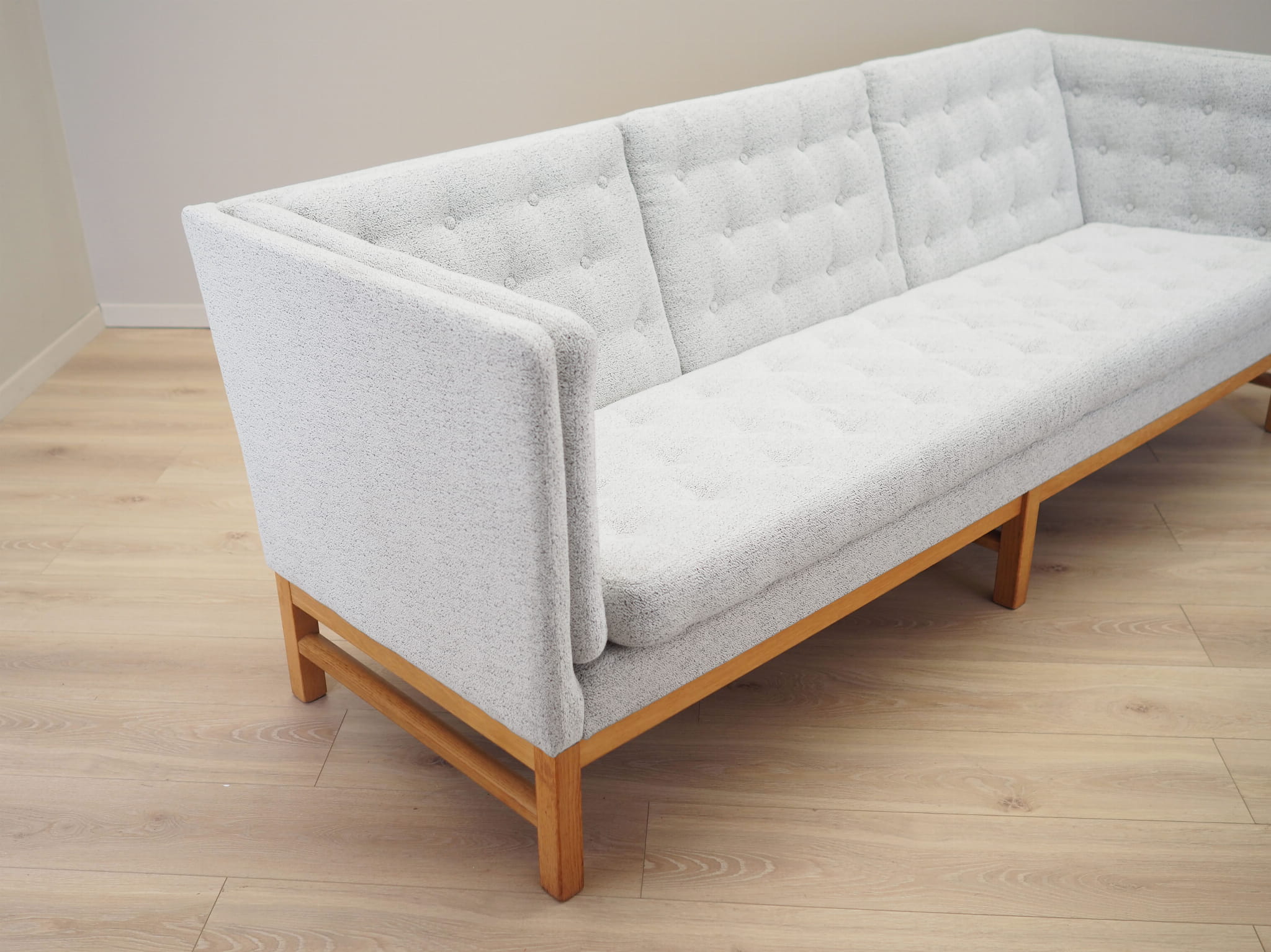 Vintage Sofa 3-seater Oak wood Textile Gray 1970s