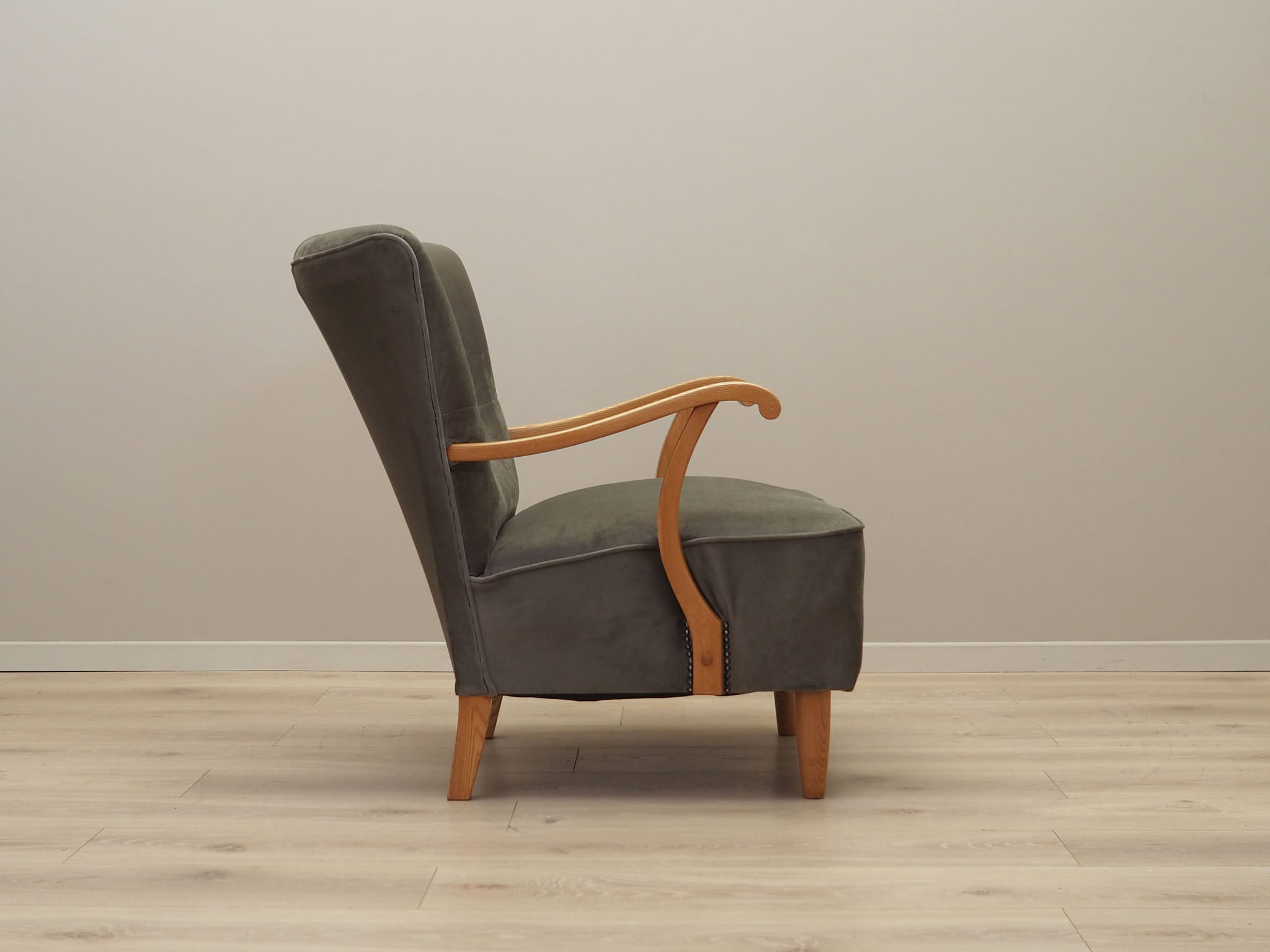 Vintage armchair beech wood velvet grey 1960s