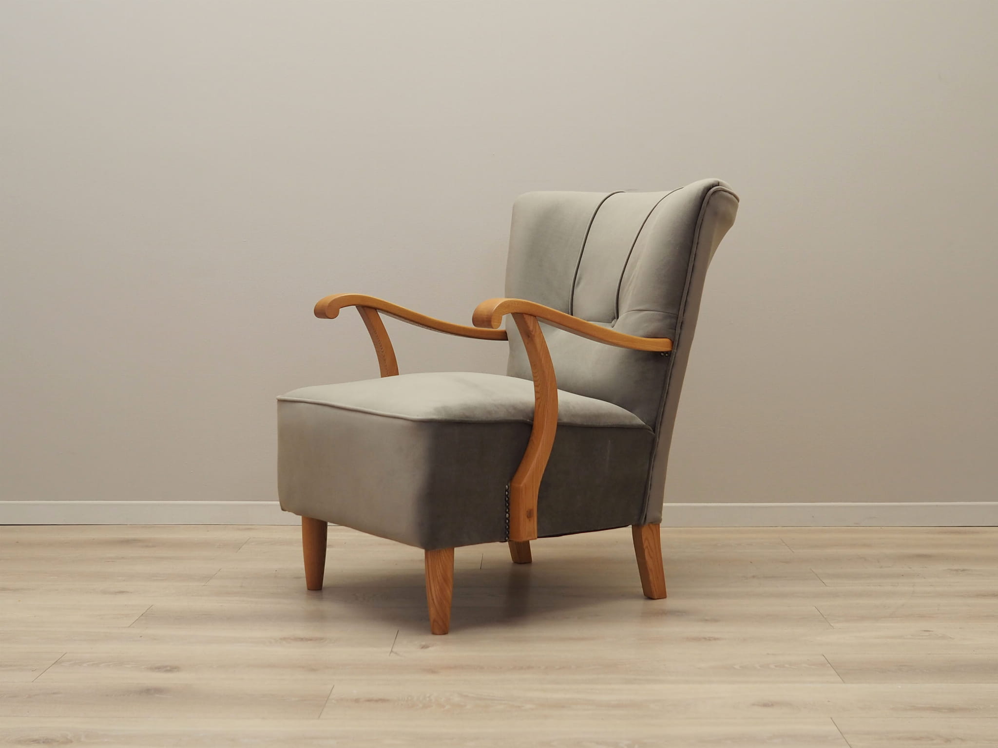 Vintage armchair beech wood velvet grey 1960s