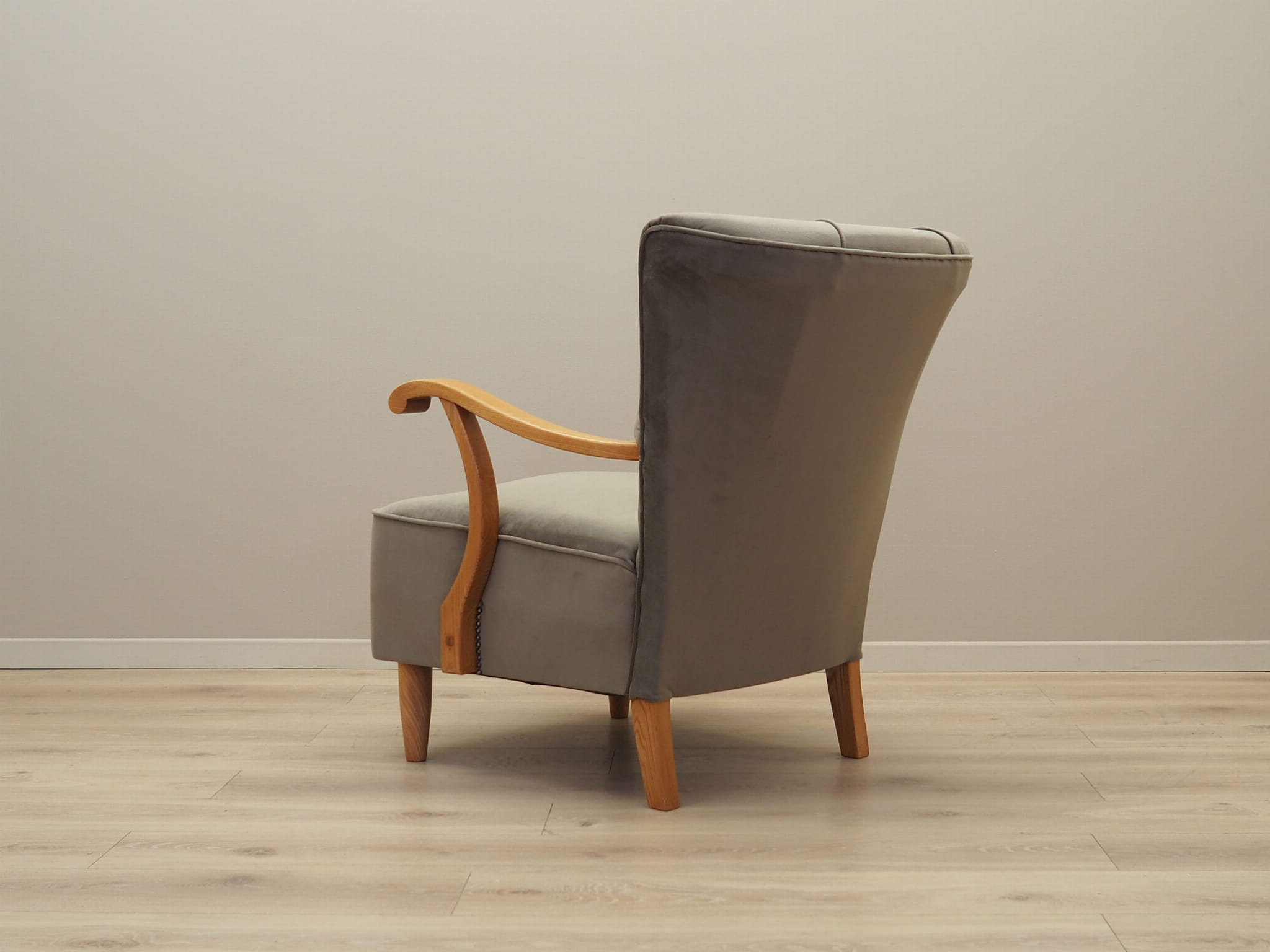 Vintage armchair beech wood velvet grey 1960s