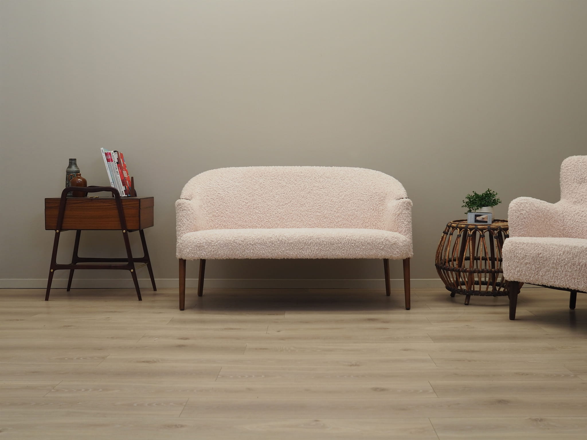 Vintage Sofa Fabric Wood Cream 1970s