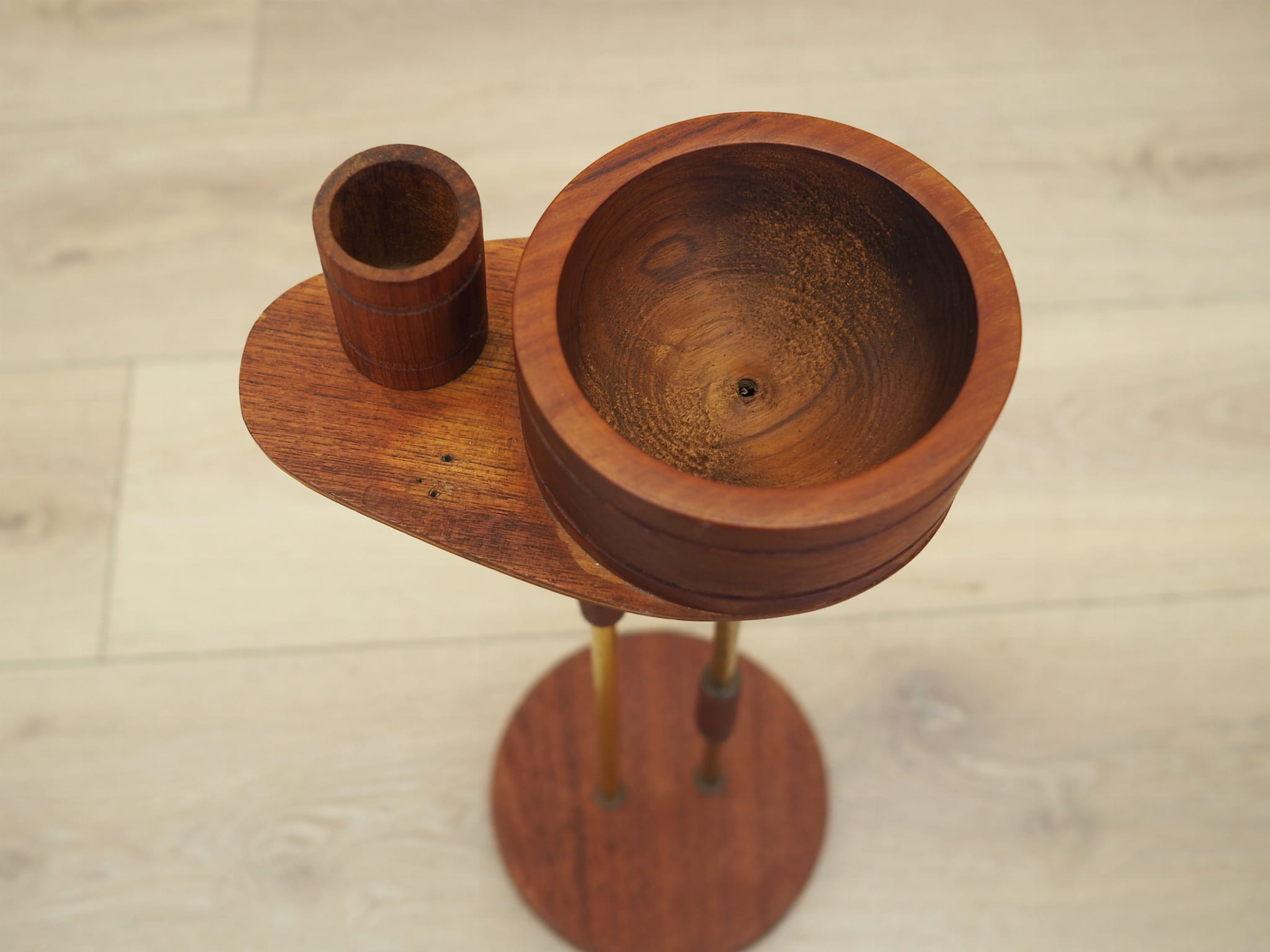 Vintage Ashtray Teak Wood Metal Brown 1970s