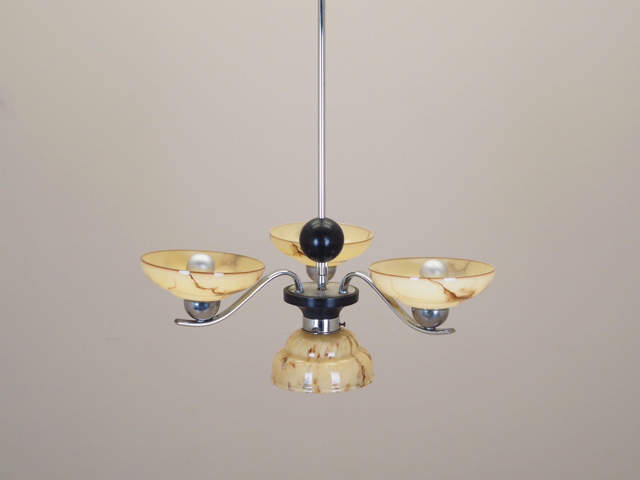 Vintage chandelier glass metal yellow 1970s