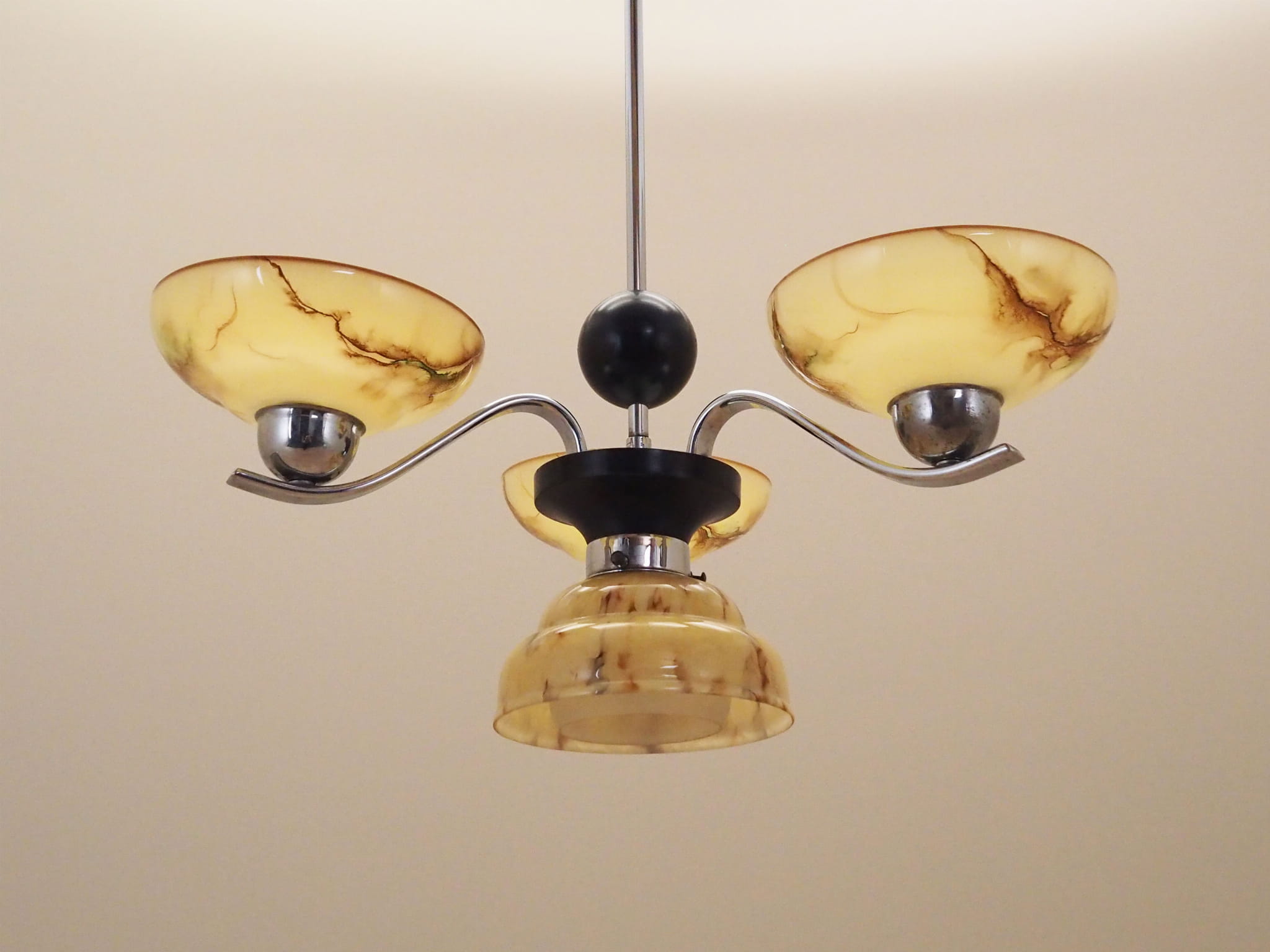 Vintage chandelier glass metal yellow 1970s