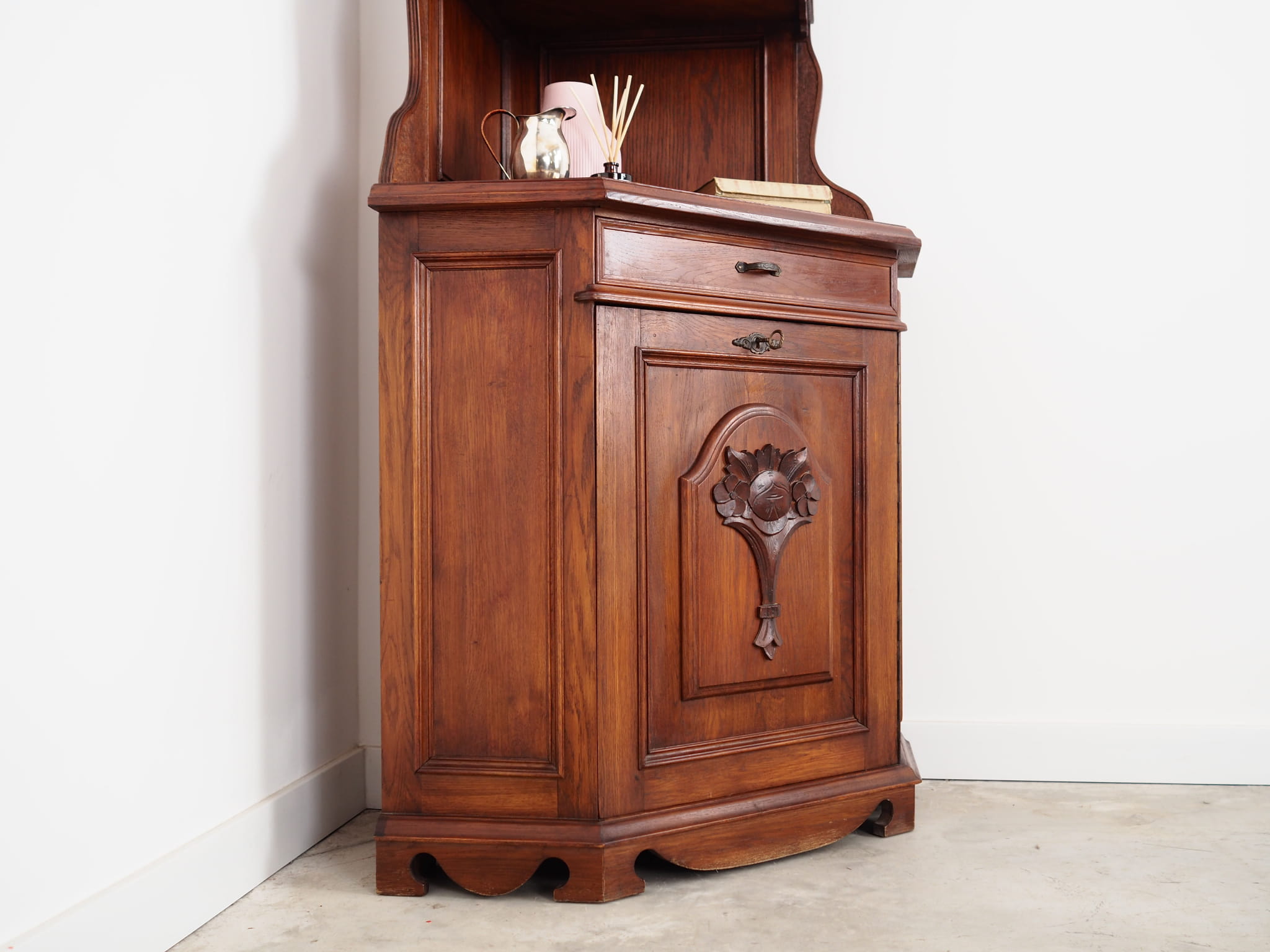 Vintage corner cabinet Oak wood Brown 1950s