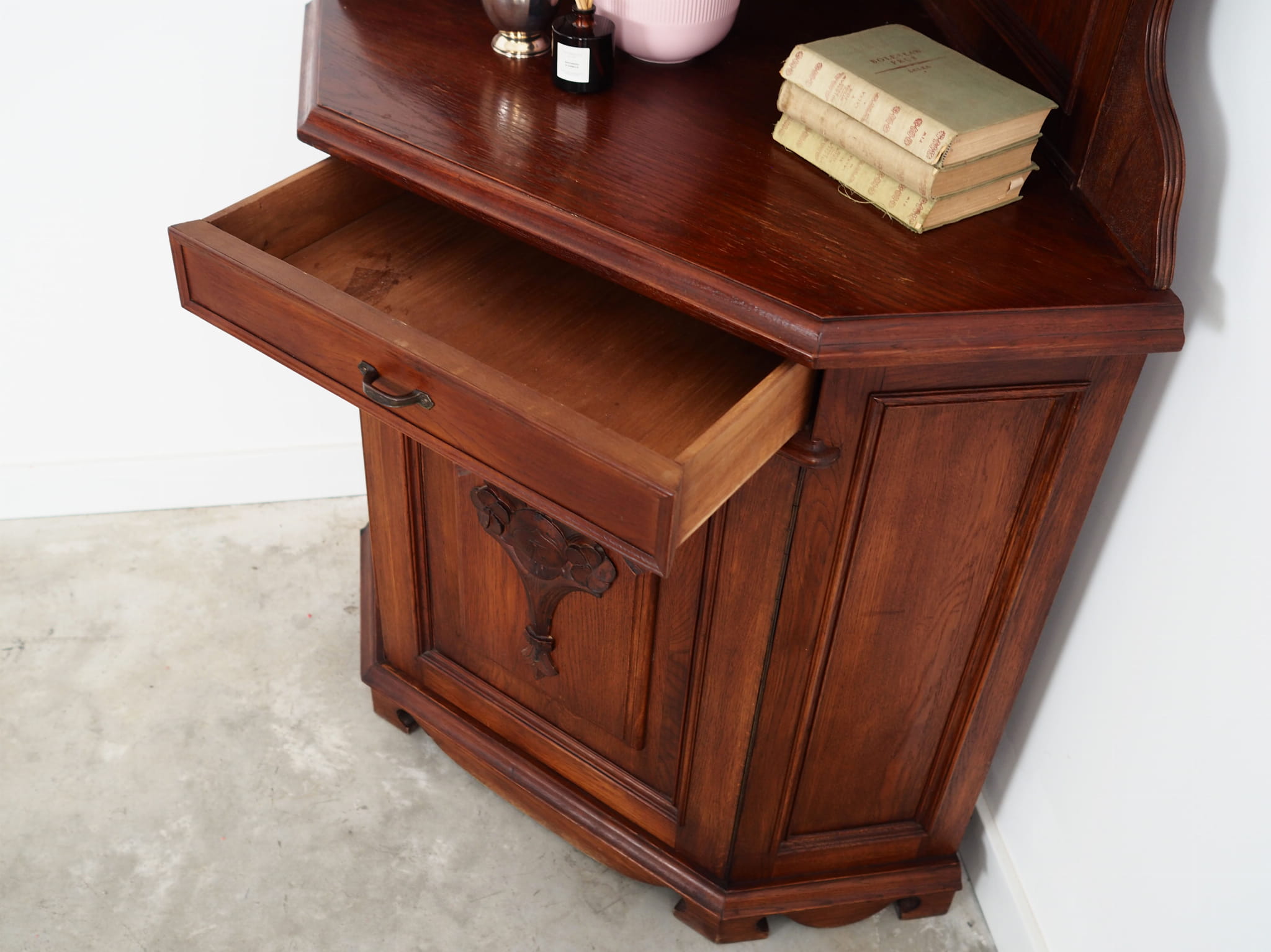 Vintage corner cabinet Oak wood Brown 1950s