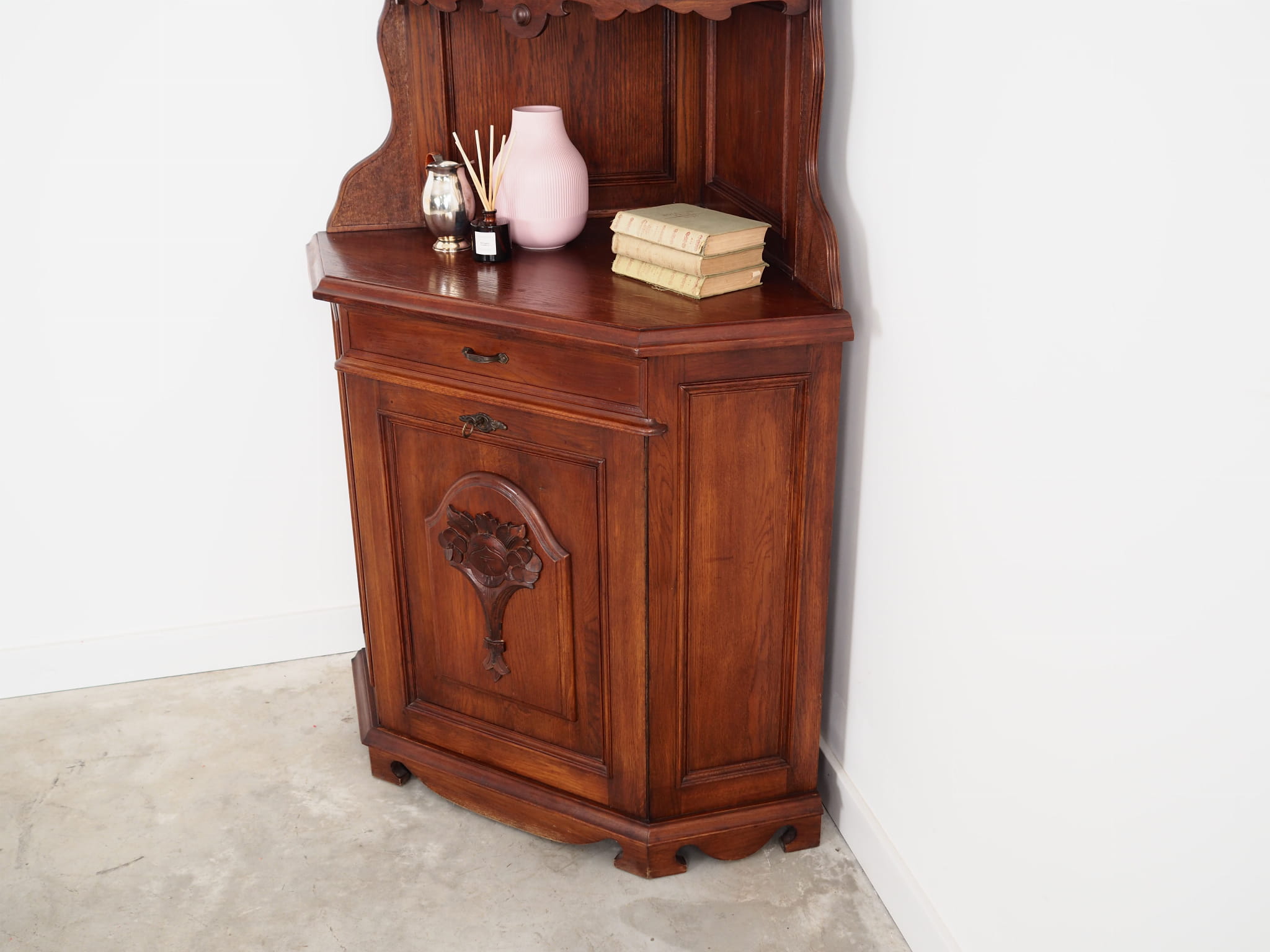 Vintage corner cabinet Oak wood Brown 1950s