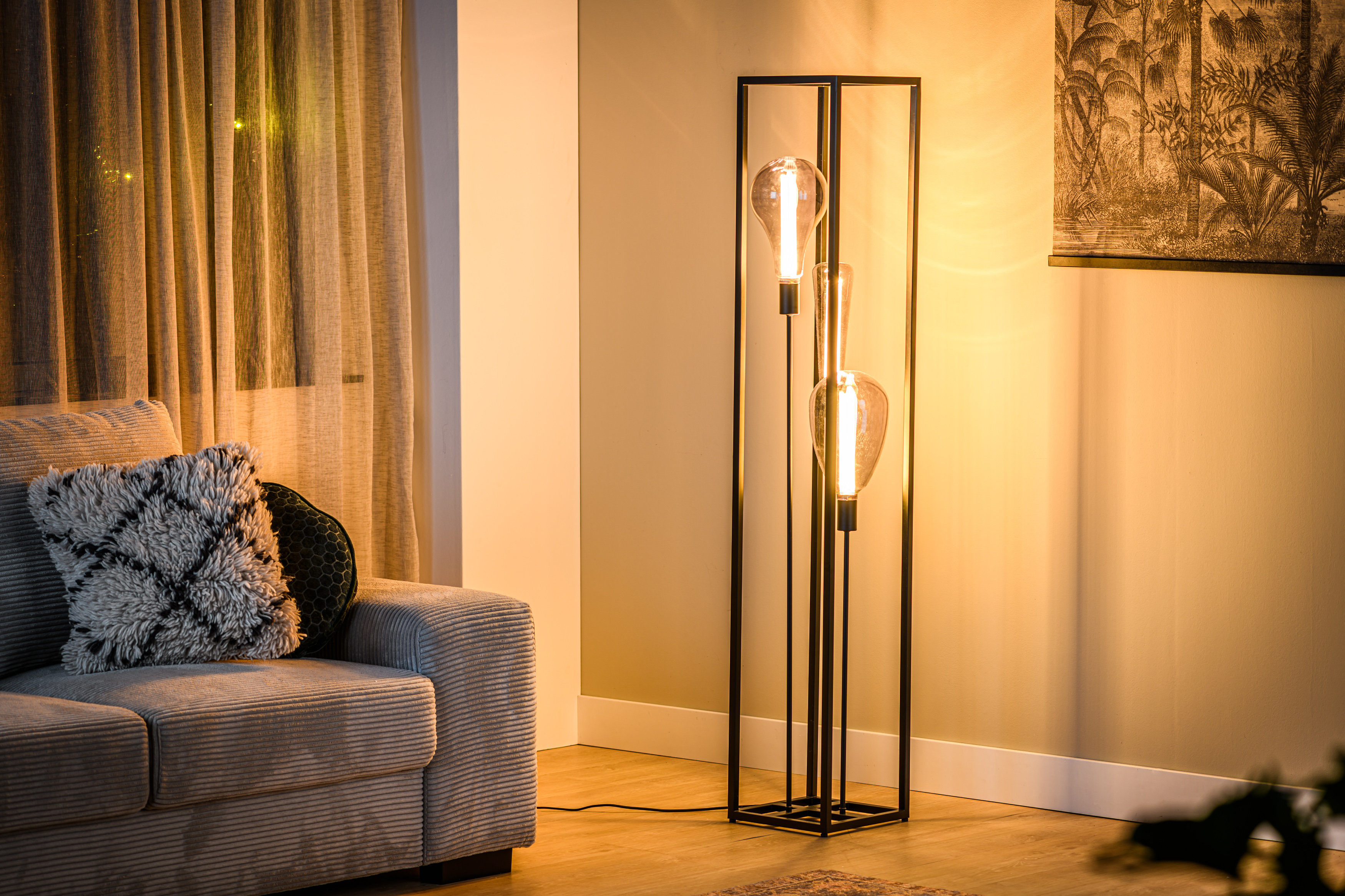 Floor lamp 3-light steel black