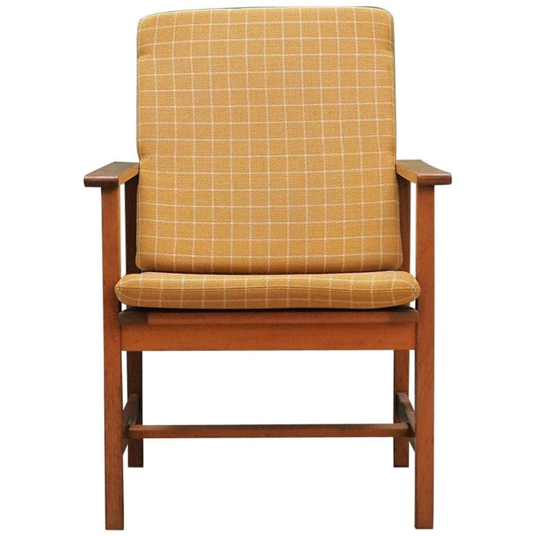 Sedia con braccioli teak tessuto giallo anni '70