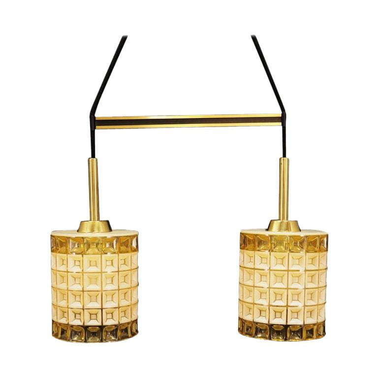 Vintage Chandelier Glass Gold White 1970s
