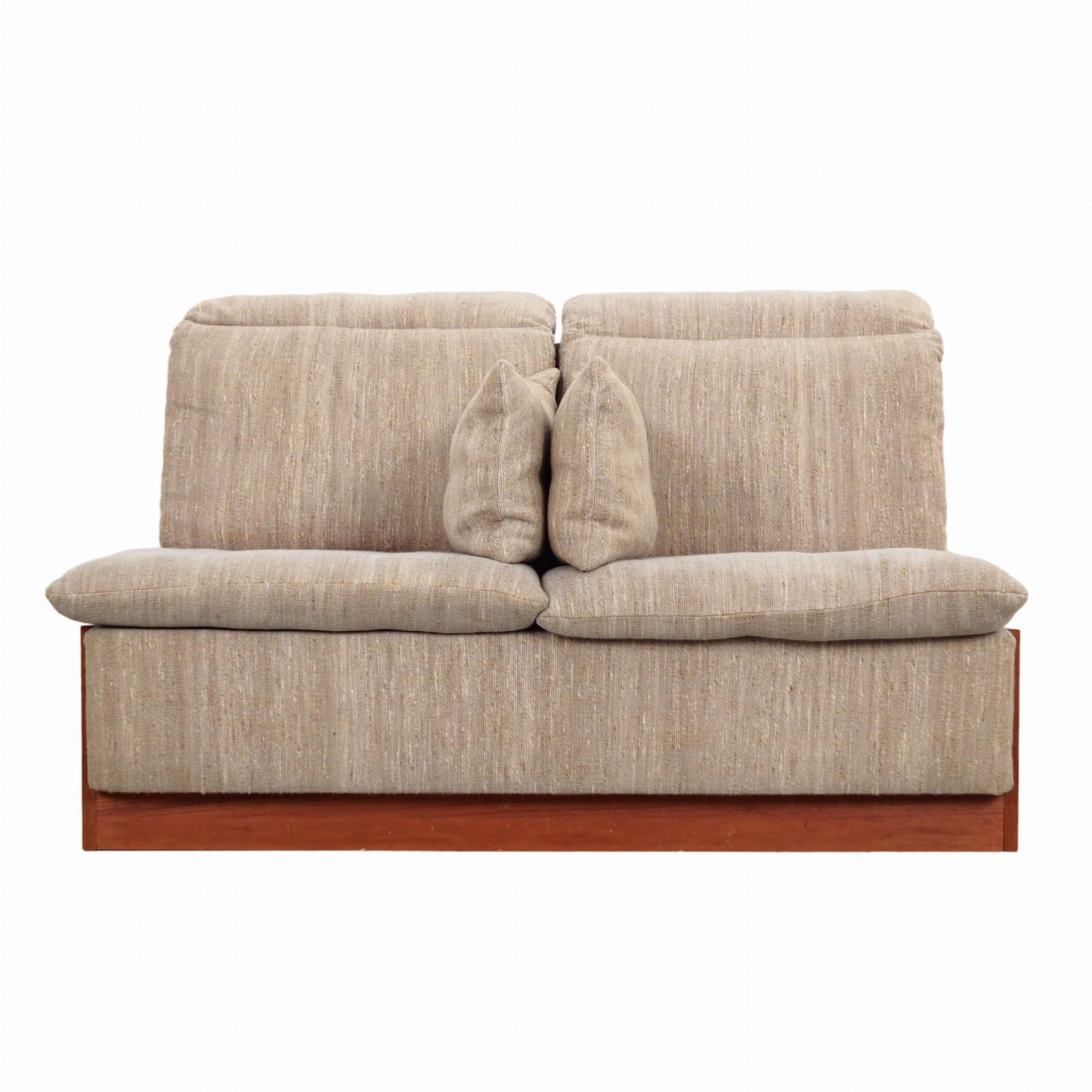 Divano vintage 2 posti teak tessuto grigio anni '70