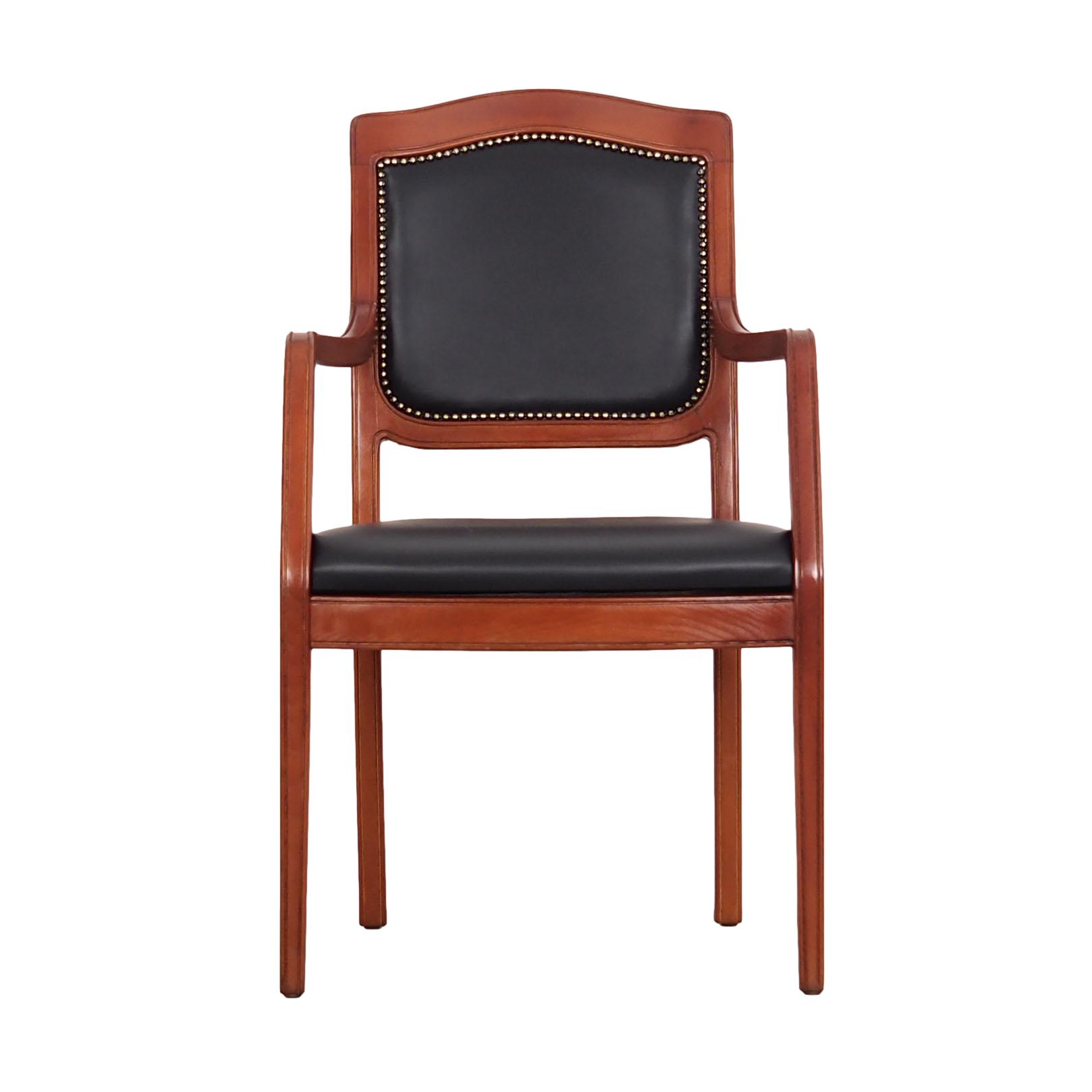 Sedia legno pelle nero anni '70