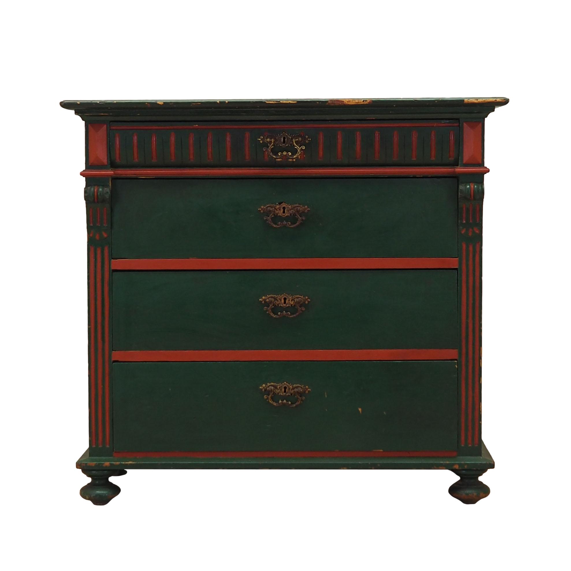 Cassettiera in legno verde anni '50 