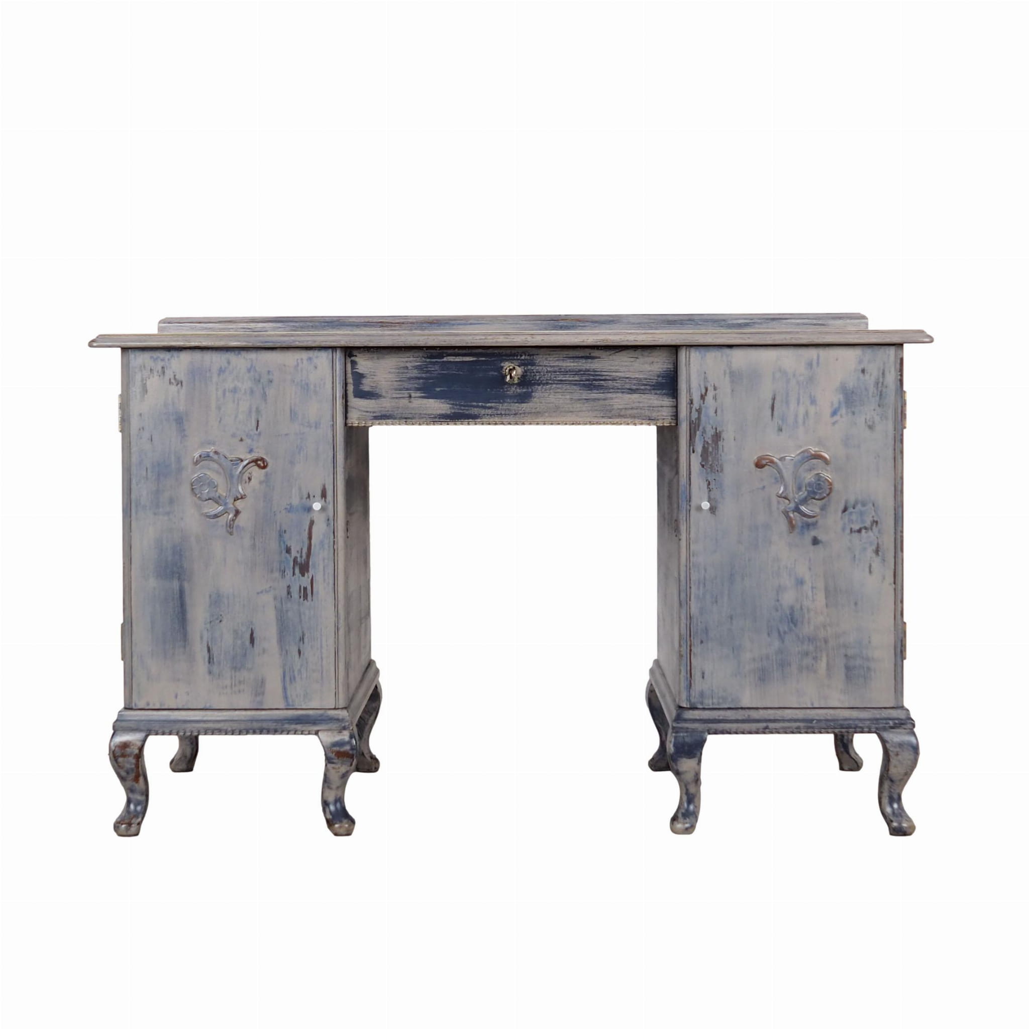 Scrivania vintage in legno di pino grigio anni '60