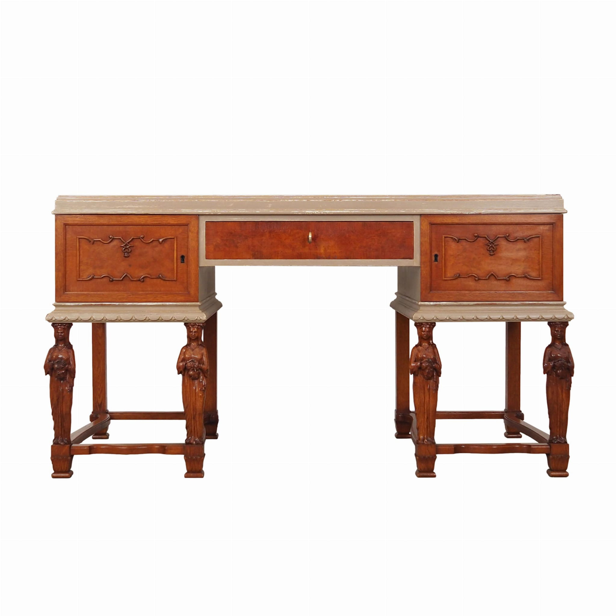 Vintage desk wood brown 1950s