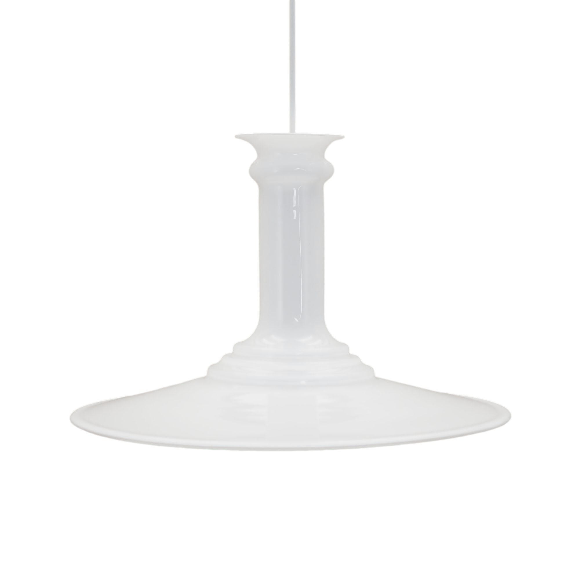 Lampada a sospensione in vetro bianco anni '70