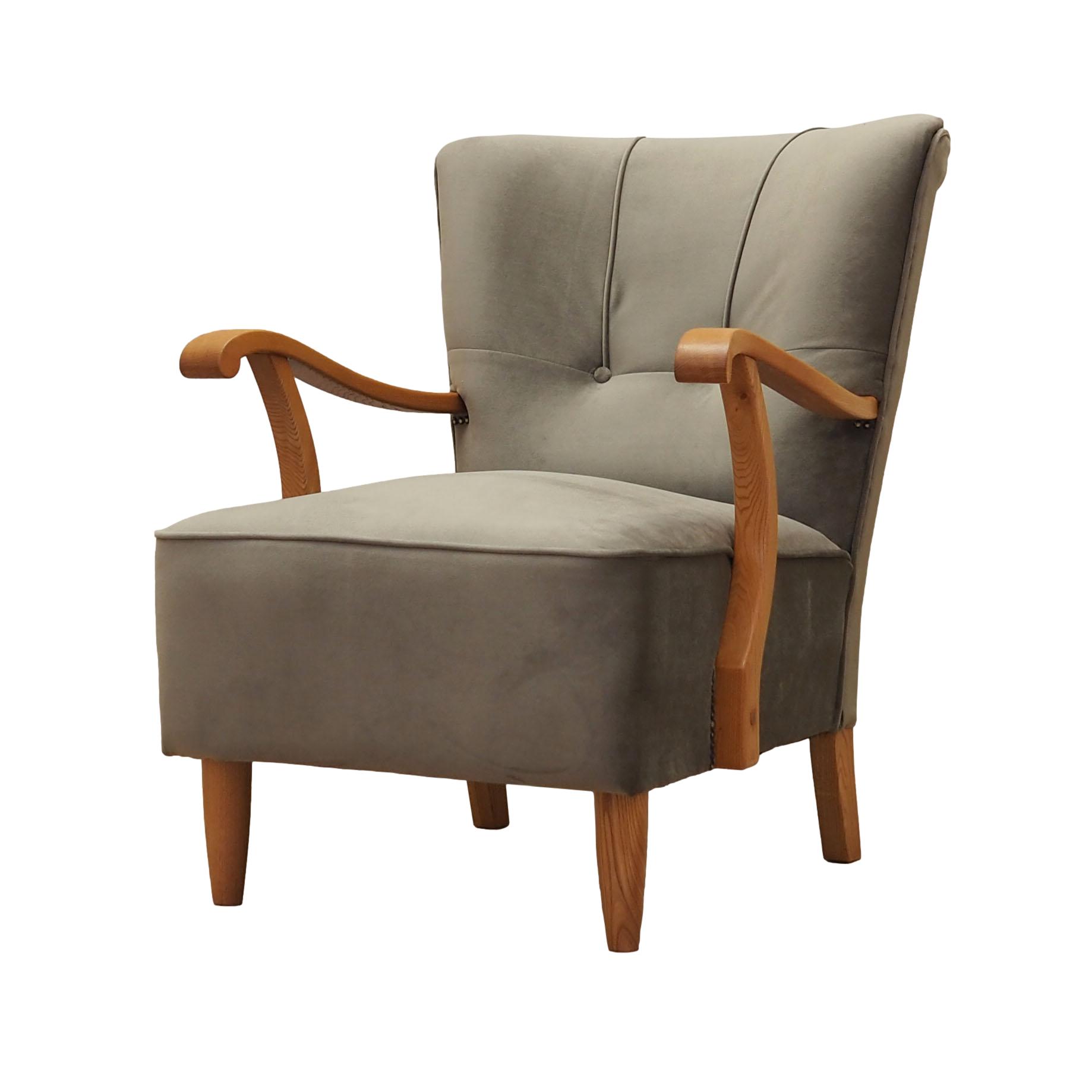 Vintage armchair beech wood velvet grey 1960s