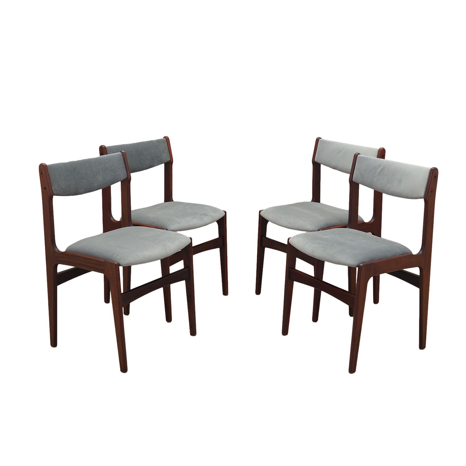 4x Vintage Chairs Mahogany Wood Velvet Grey 1970s