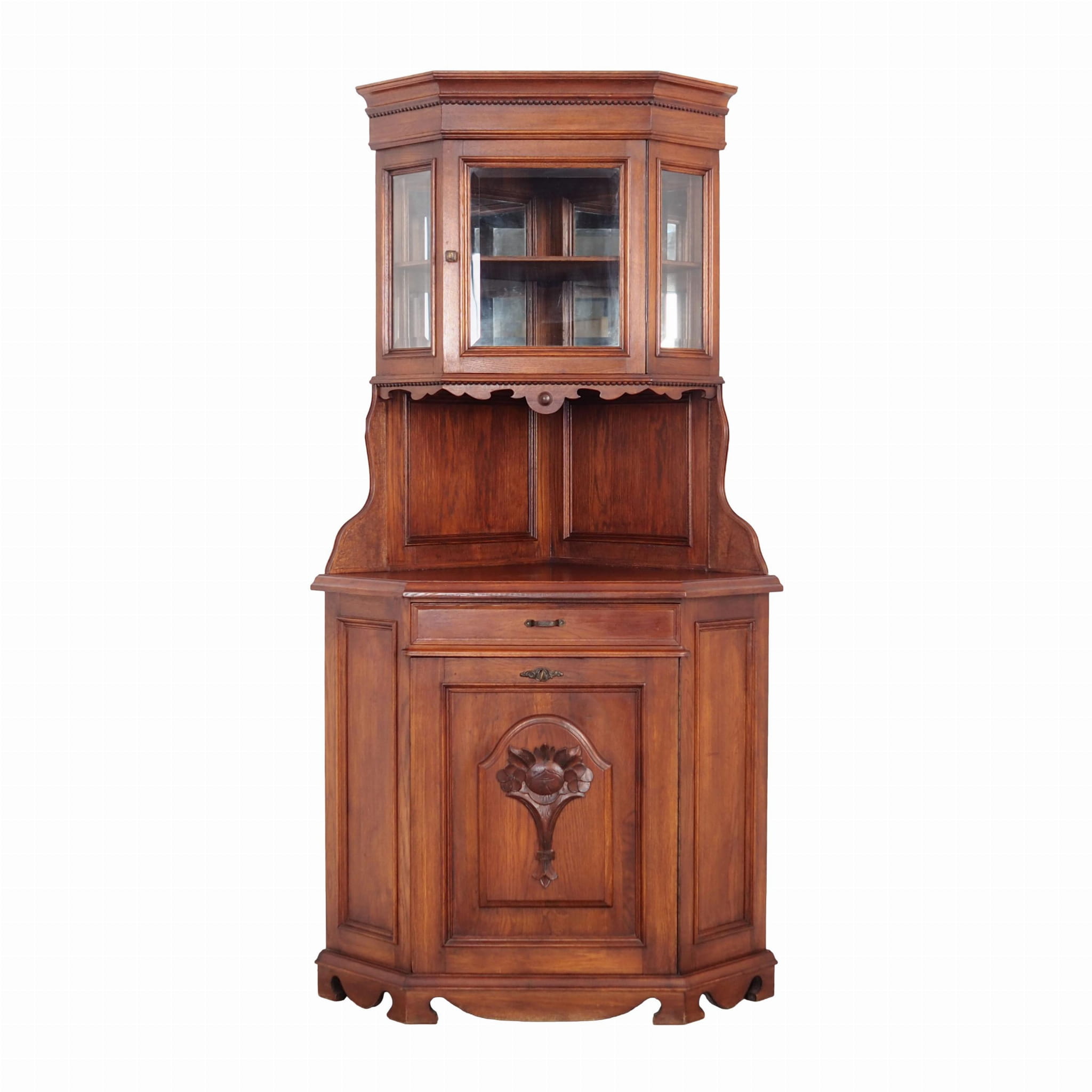 Vintage corner cabinet Oak wood Brown 1950s