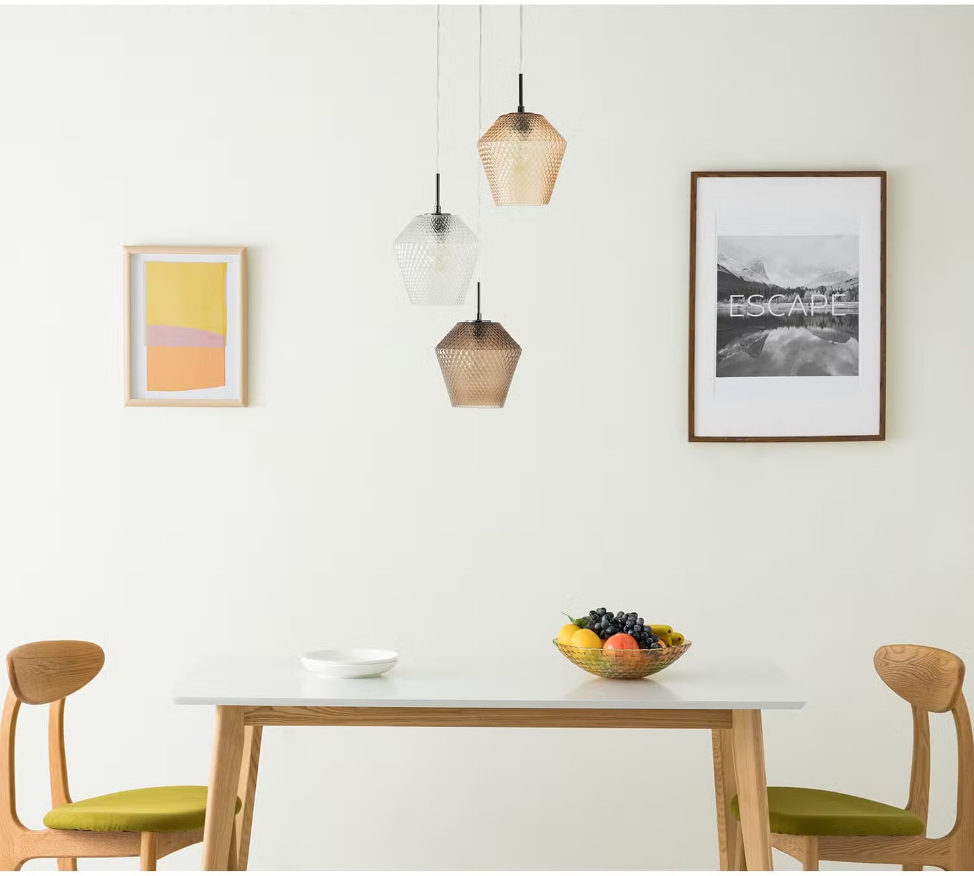 Pendant lamp 3-flame metal glass cream