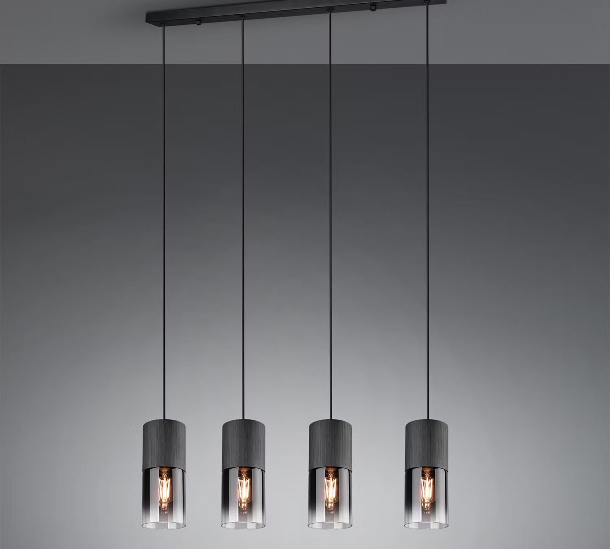 Pendelleuchte 4-flammig Glas Metall Schwarz