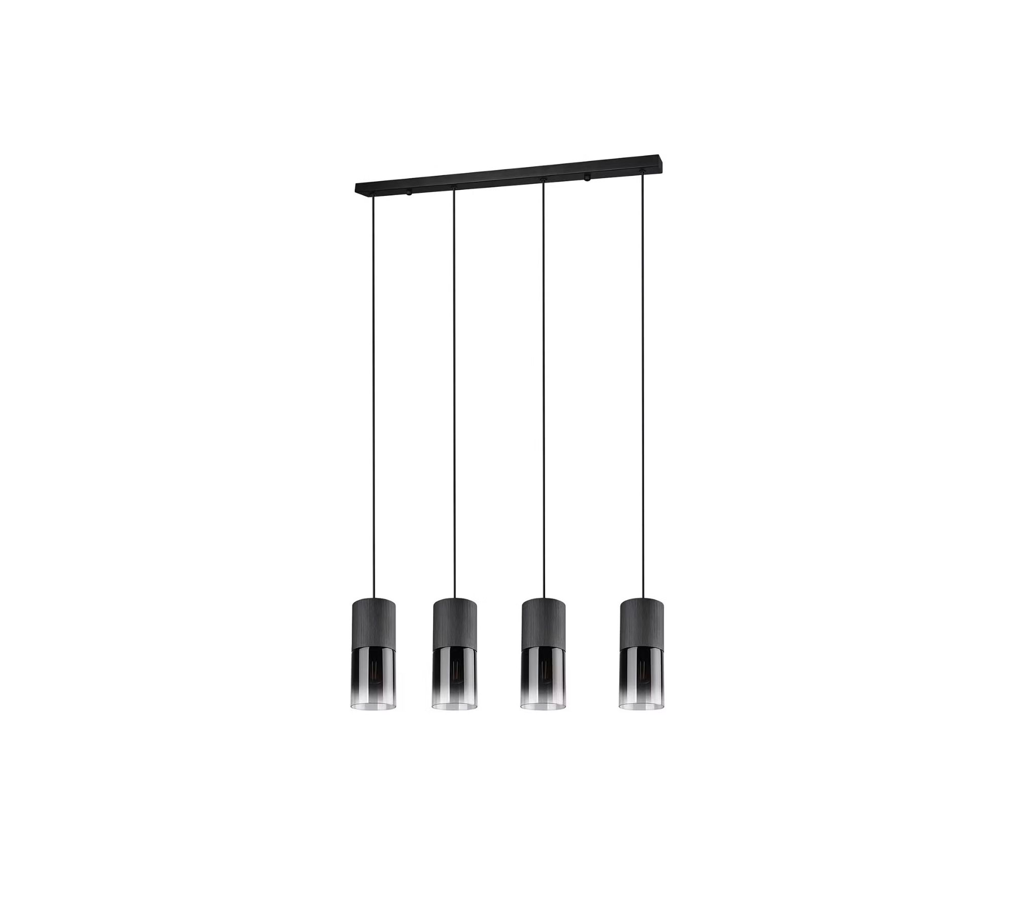 Pendelleuchte 4-flammig Glas Metall Schwarz