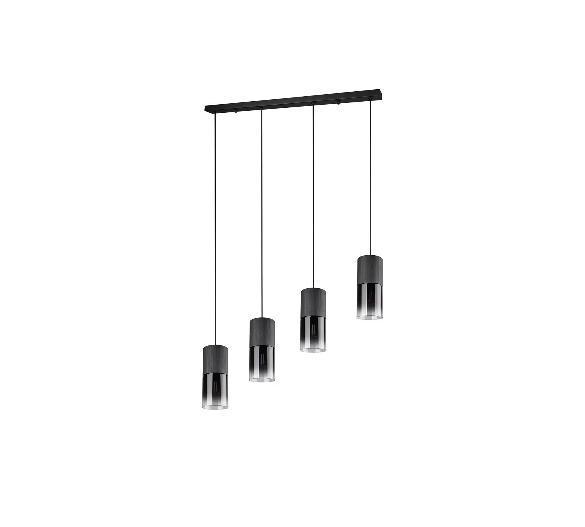 Pendelleuchte 4-flammig Glas Metall Schwarz