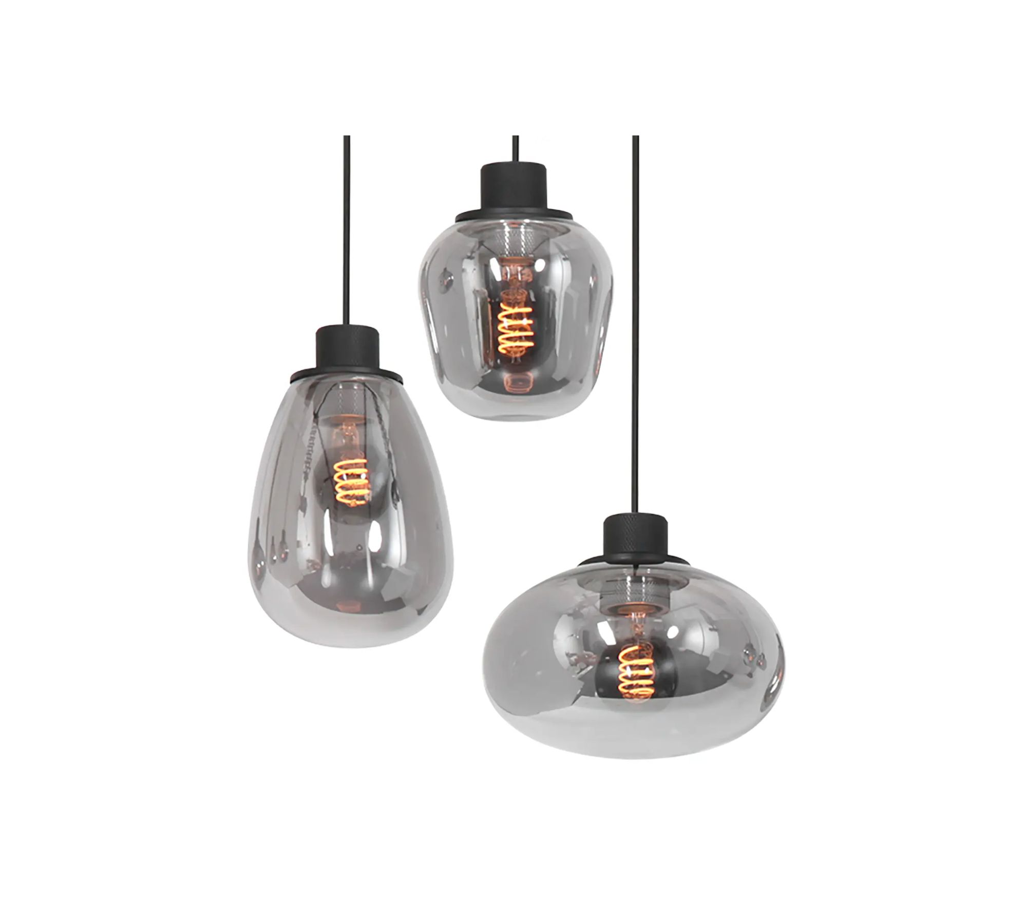 Pendant light 3-bulb glass aluminum black